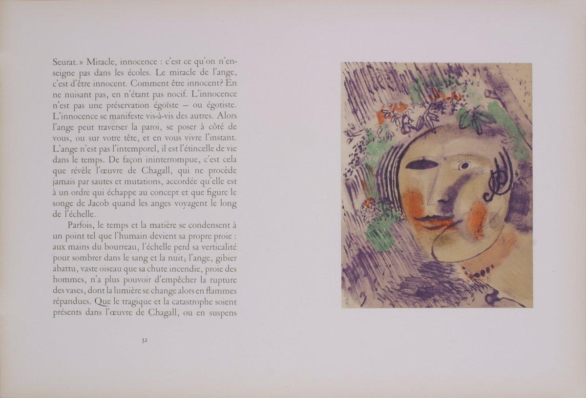 Papierformat: 17,25 x 25,5 Zoll (43,815 x 64,77 cm)
 Bildgröße: 10,5 x 8,25 Zoll (26,67 x 20,955 cm)
 Gerahmt: Nein
 Zustand: A: Neuwertig
 
 Zusätzliche Details: Doppelseite aus einer Publikation von Dans L'Atelier de Chagall mit einer