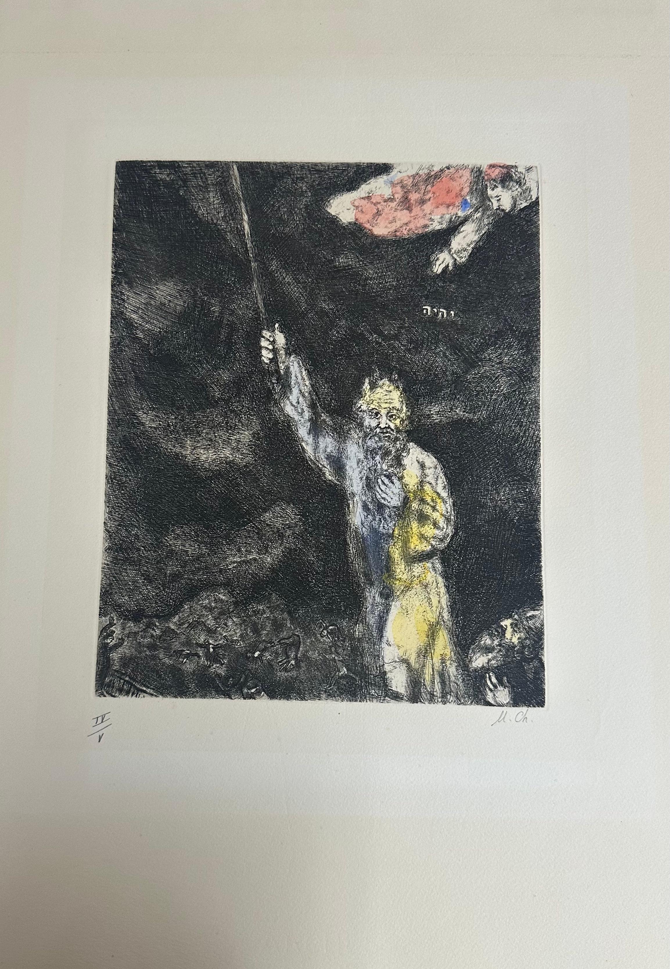 Marc Chagall, Dunkelheit über Ägypten, Radierung; handkoloriert im Angebot 1