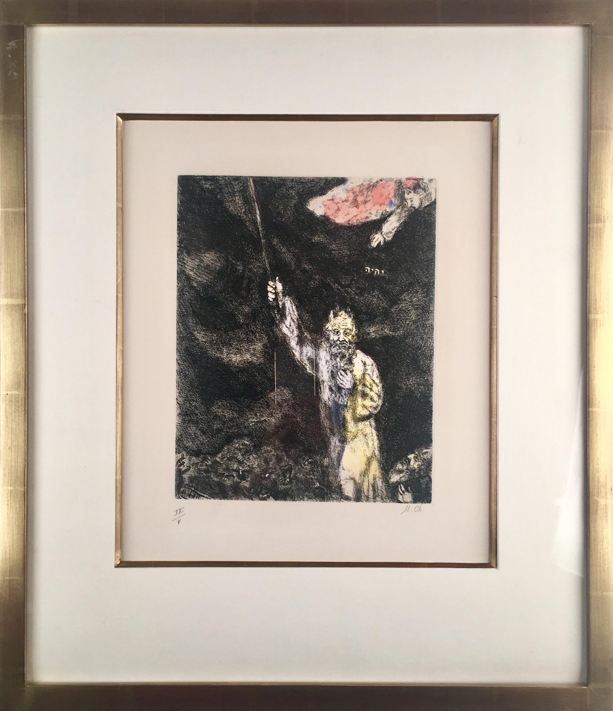 Marc Chagall, Dunkelheit über Ägypten, Radierung; handkoloriert im Angebot 5