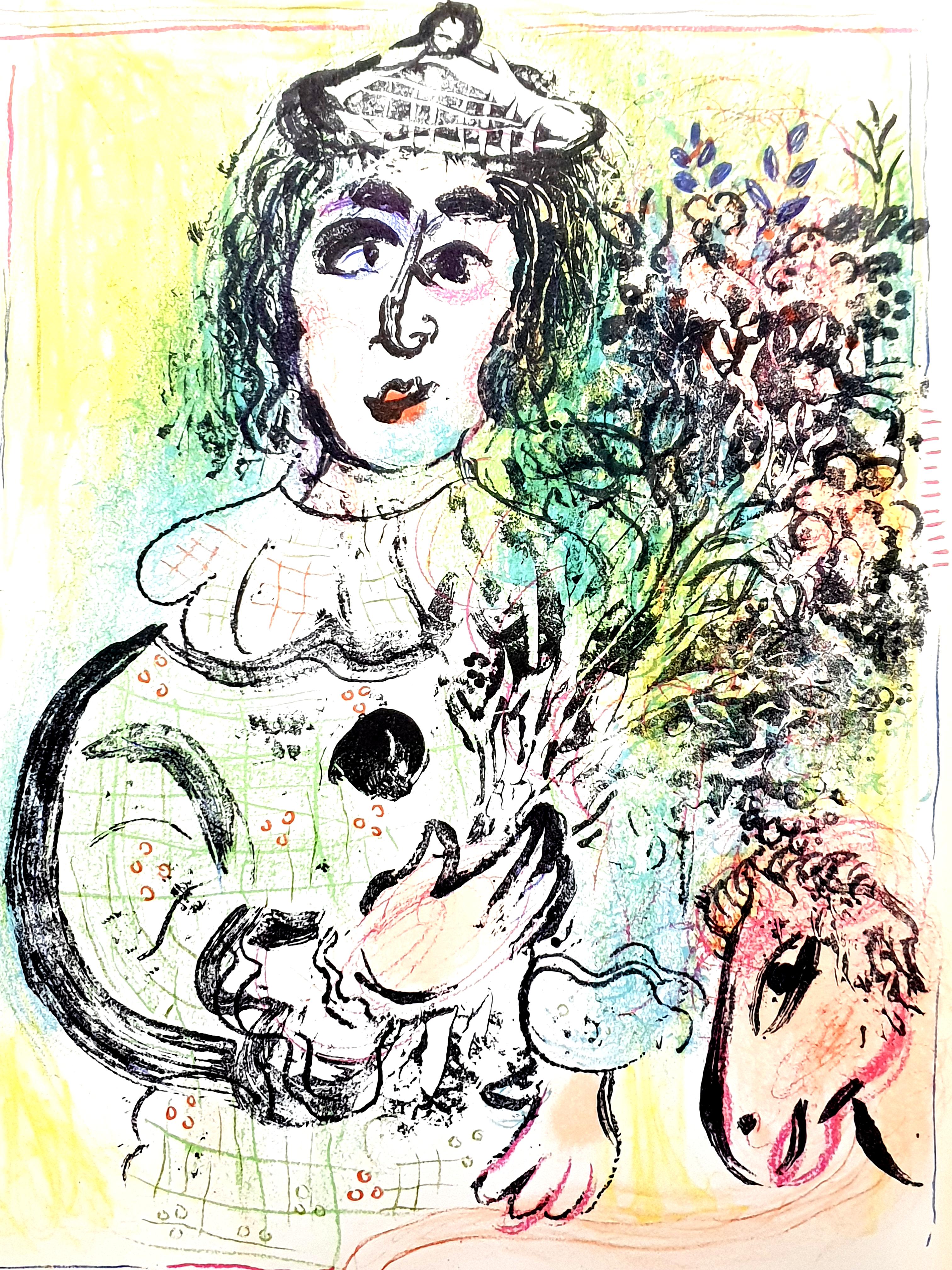 Marc Chagall - Clown à fleurs - Lithographie originale