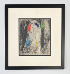 Marc Chagall Litografía enmarcada, 1957, Amantes en gris