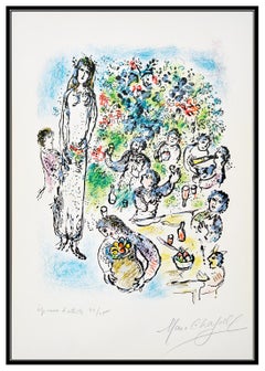 Marc Chagall Hand Signed Color Lithograph Sur La Terre Des Dieux Framed Artwork