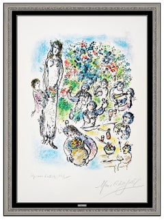 Retro Marc Chagall Hand Signed Color Lithograph Sur La Terre Des Dieux Framed Artwork