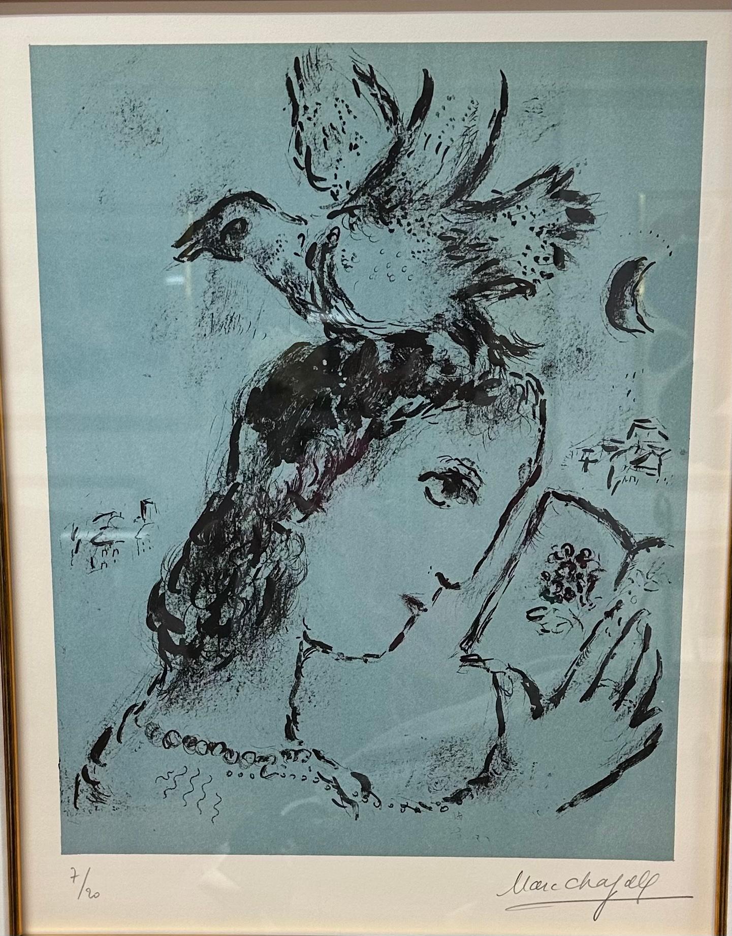 Marc Chagall, Hommage à Elsa Triolet, rare hand signed lithograph For Sale 1