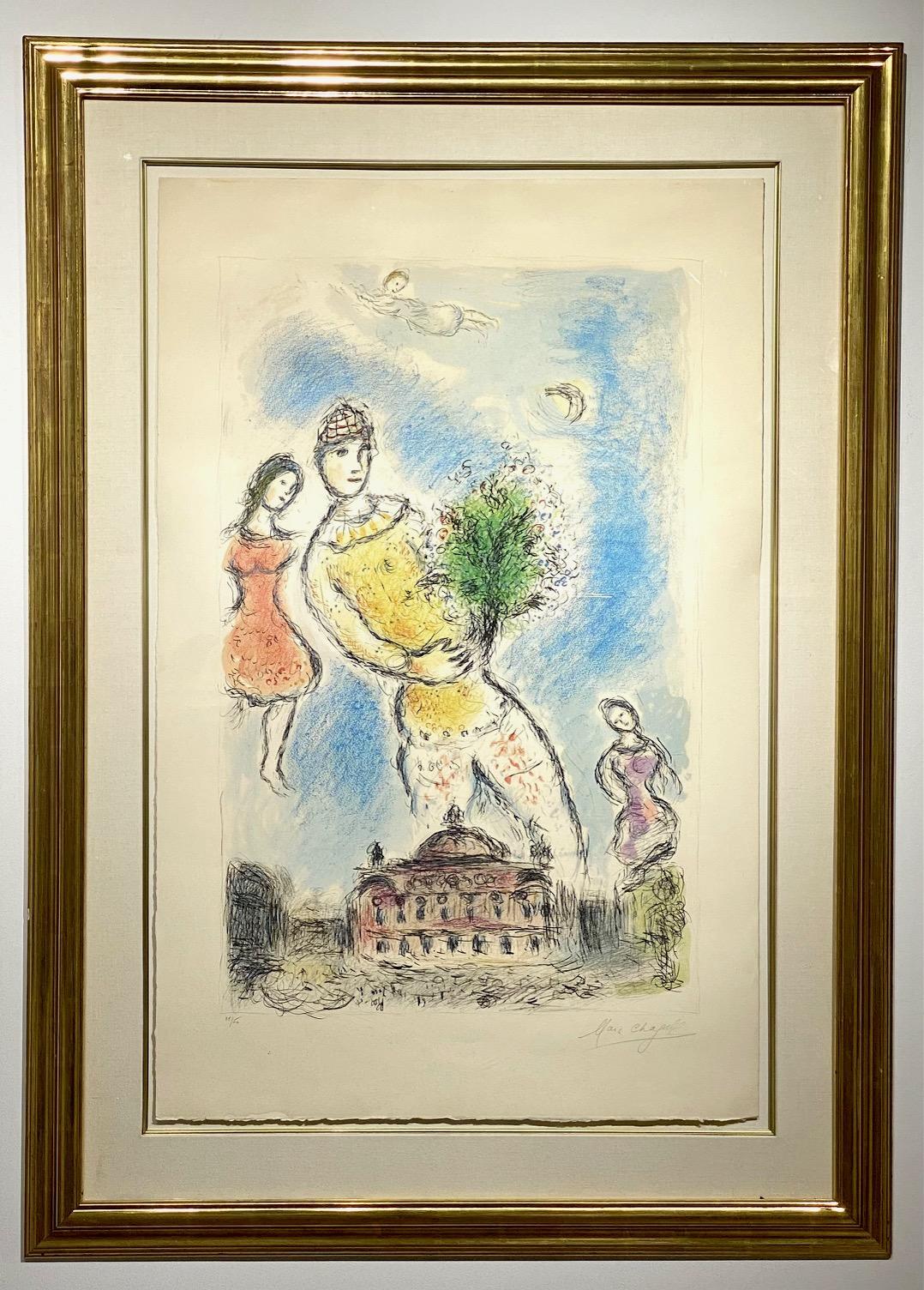 Marc Chagall (Russie/France 1887-1985)
"Dans le ciel de l'opéra
lithographie couleur sur Arches

1980

Signée au crayon en bas à droite, numérotée 31/50 en bas à gauche ; publiée par les Editions Maeght, Paris

Image : 37 1/2 x 24 po (95,3 x 61 cm),