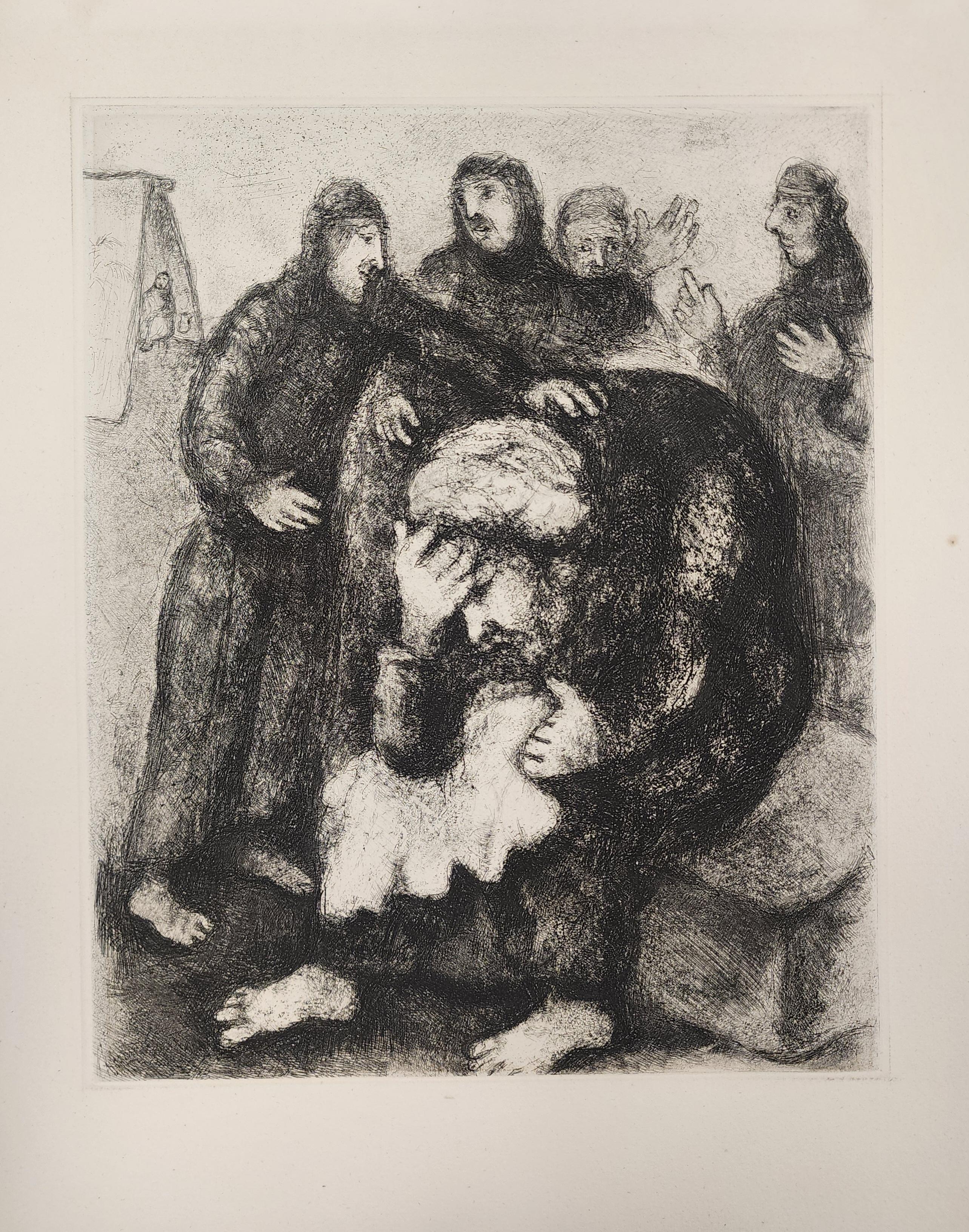 Description
Artist: Marc Chagall
Title: Jacob Weeps for Joseph
Year: 1956
Dimensions: 16.12" W: 12.37"
Medium: Etching, Unsigned
Condition: Excellent

After Chagall completed his etchings for The Fables (1930), Vollard again offered Chagall a