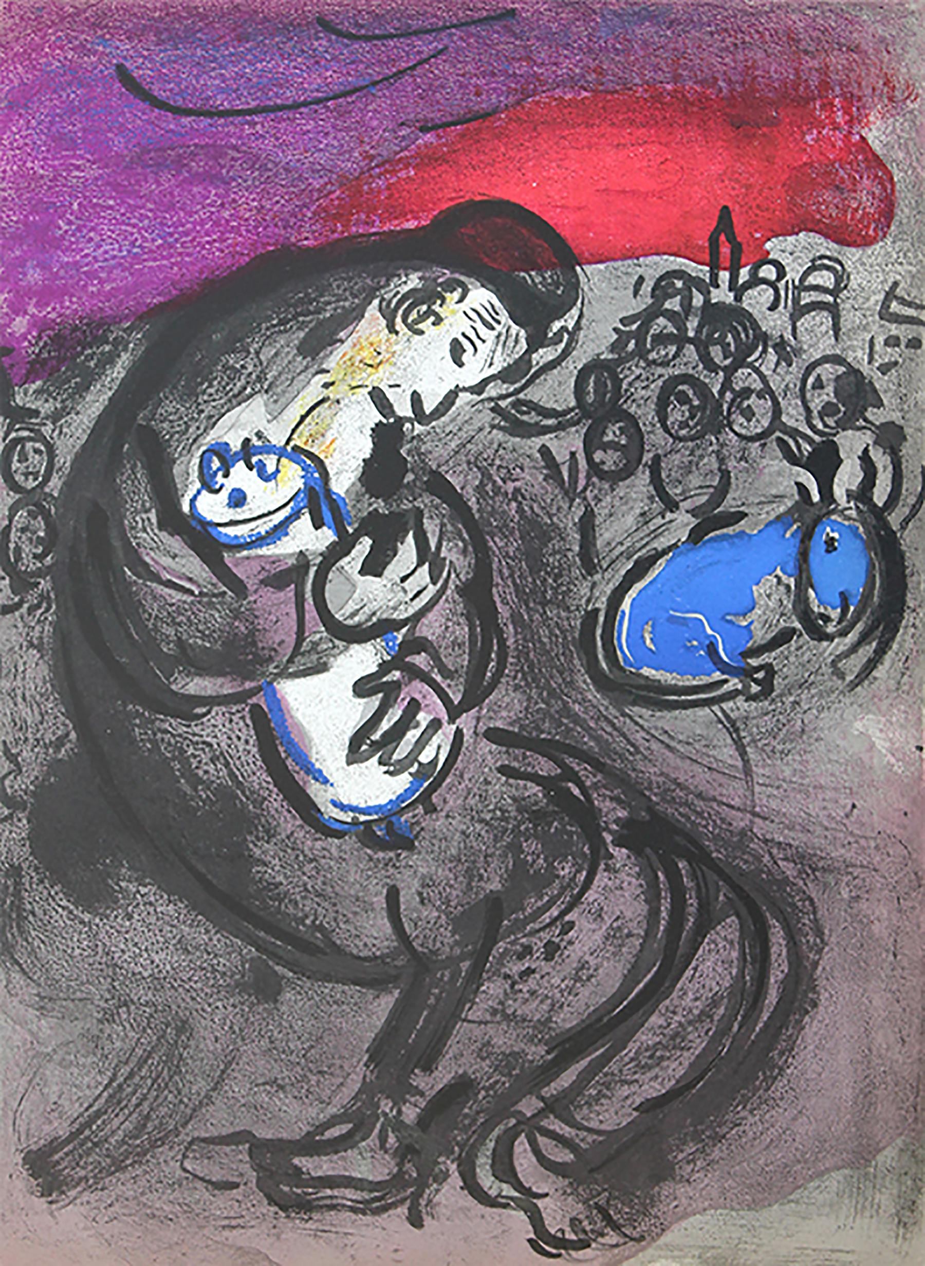 "Jeremiah's Lamentations" von Marc Chagall ist eine originale Farblithographie (Mourlot 134) in sehr gutem Zustand mit kräftigen Farben. Auf der Rückseite: eine weitere Originallithografie in schwarz-weiß. (M 137) aus dem Buch entfernt  "Bibel I" 