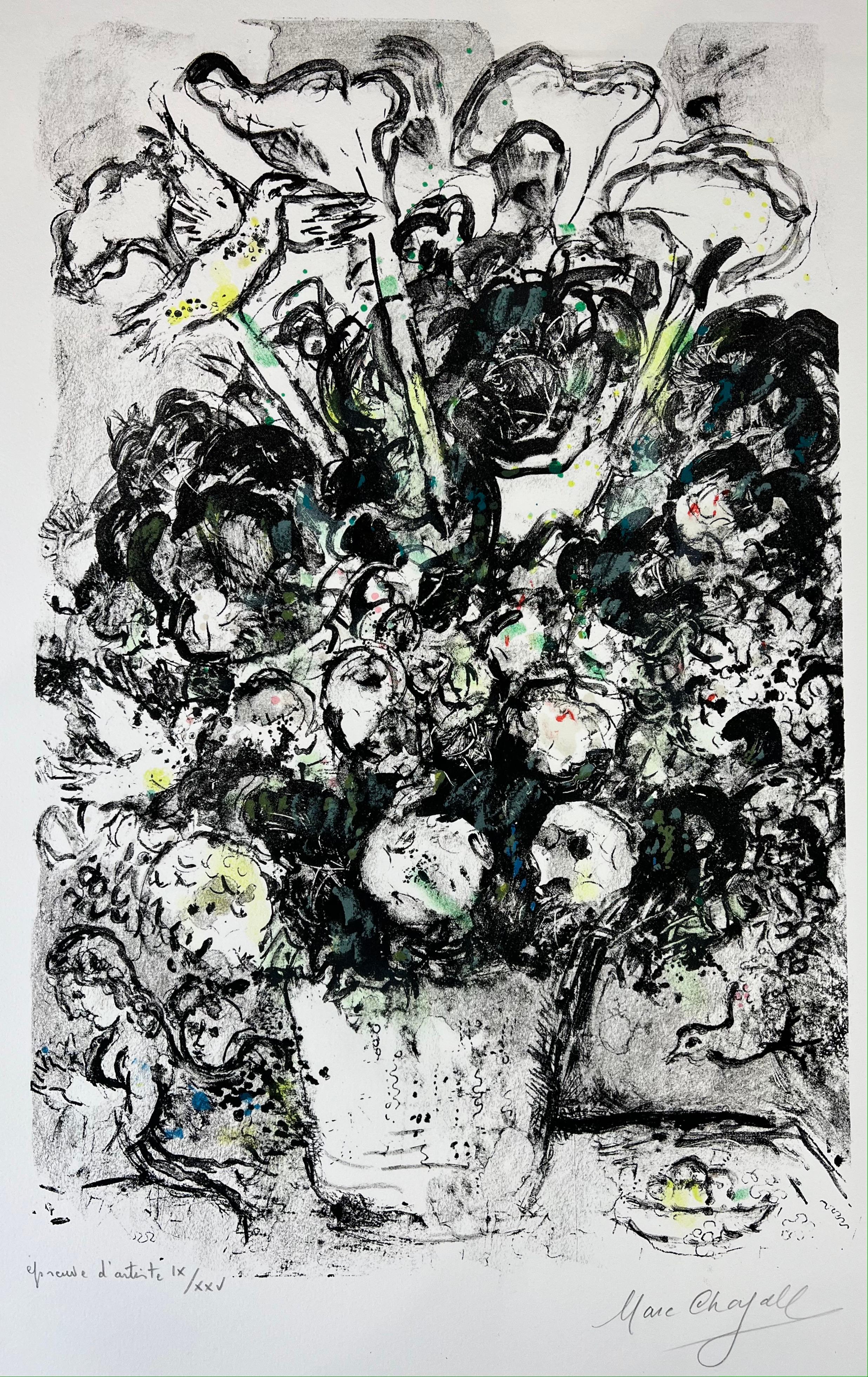  Marc Chagall – LE BOUQUET BLANC – hand-signed Lithograph on Arches - 1969 For Sale 1