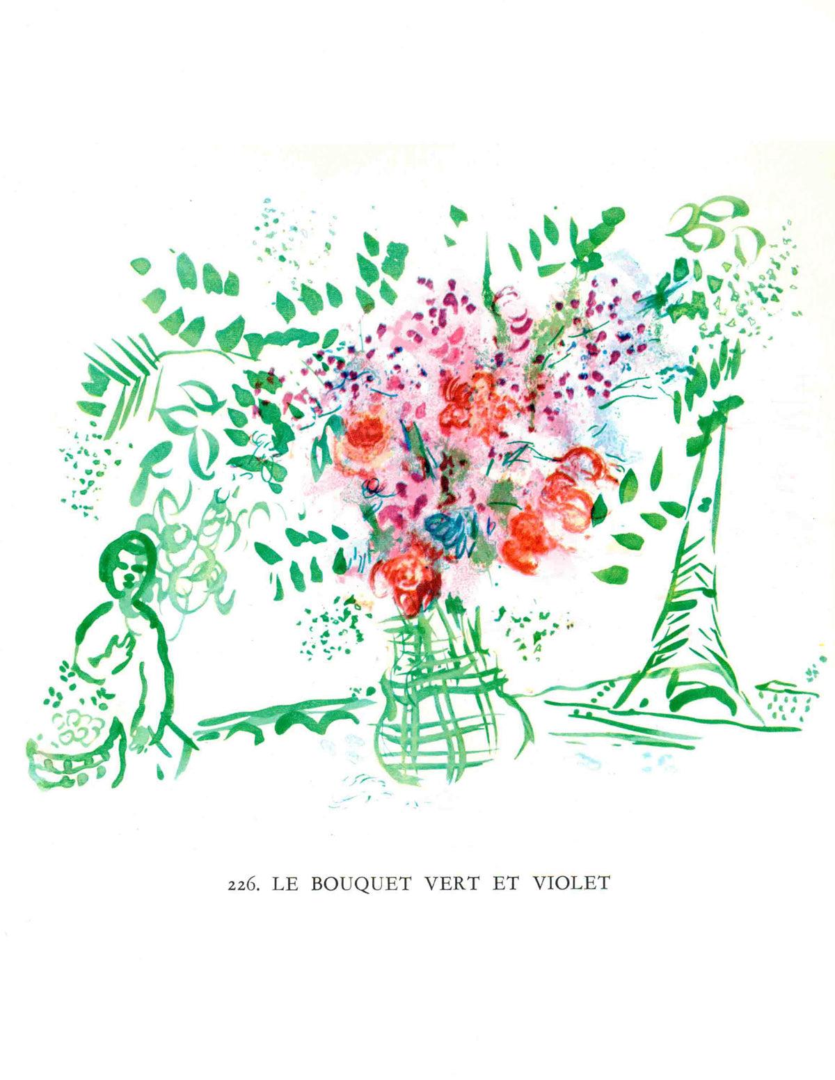 This is an original lithograph created by Marc Chagall in 1959, printed by Mourlot and published in Chagall Lithographe II (André Sauret, Paris, 1963). The catalog documents Chagall’s lithographs from 1957 to 1962 and includes twelve original