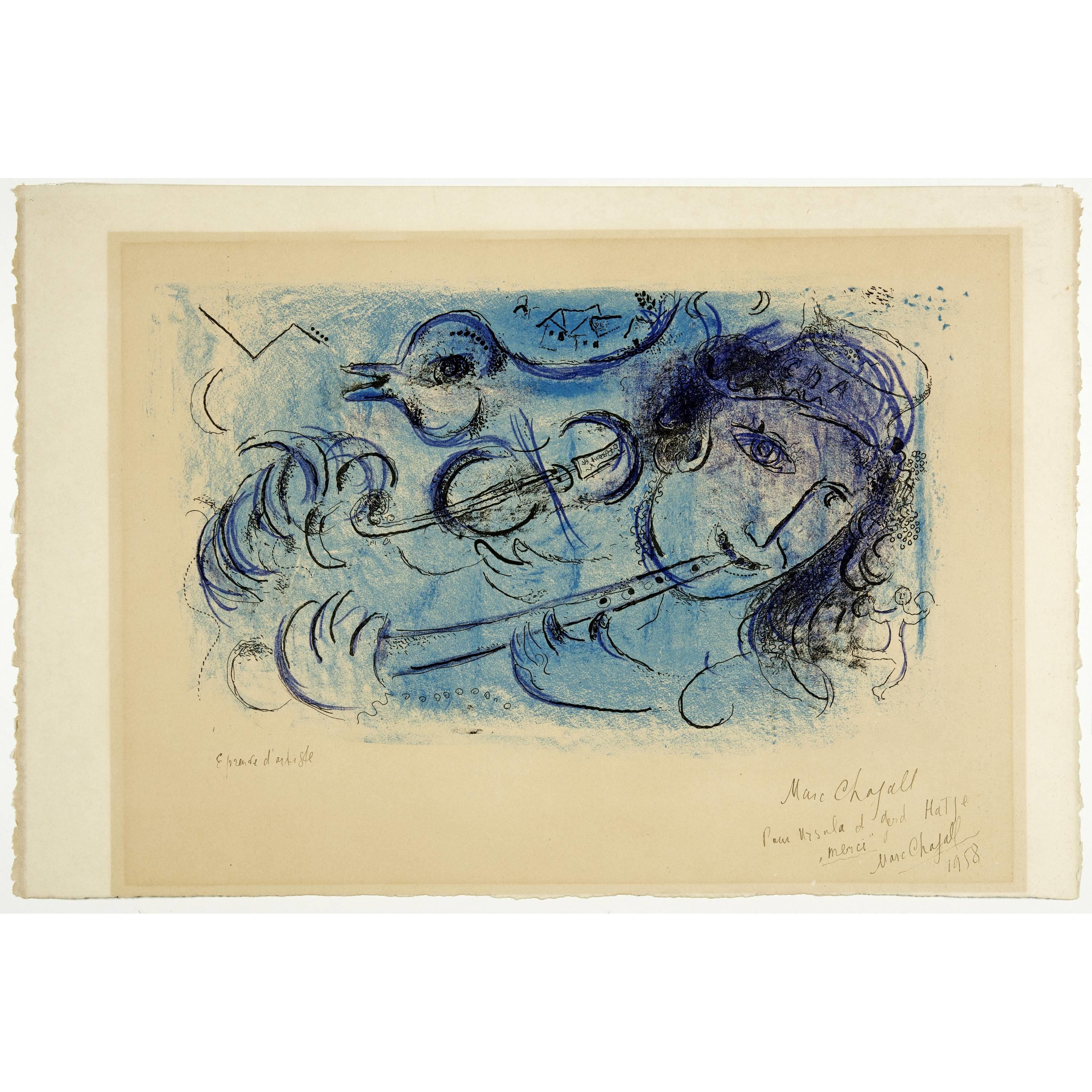 MARC CHAGALL  « Le joueur de flûte » - Print de Marc Chagall