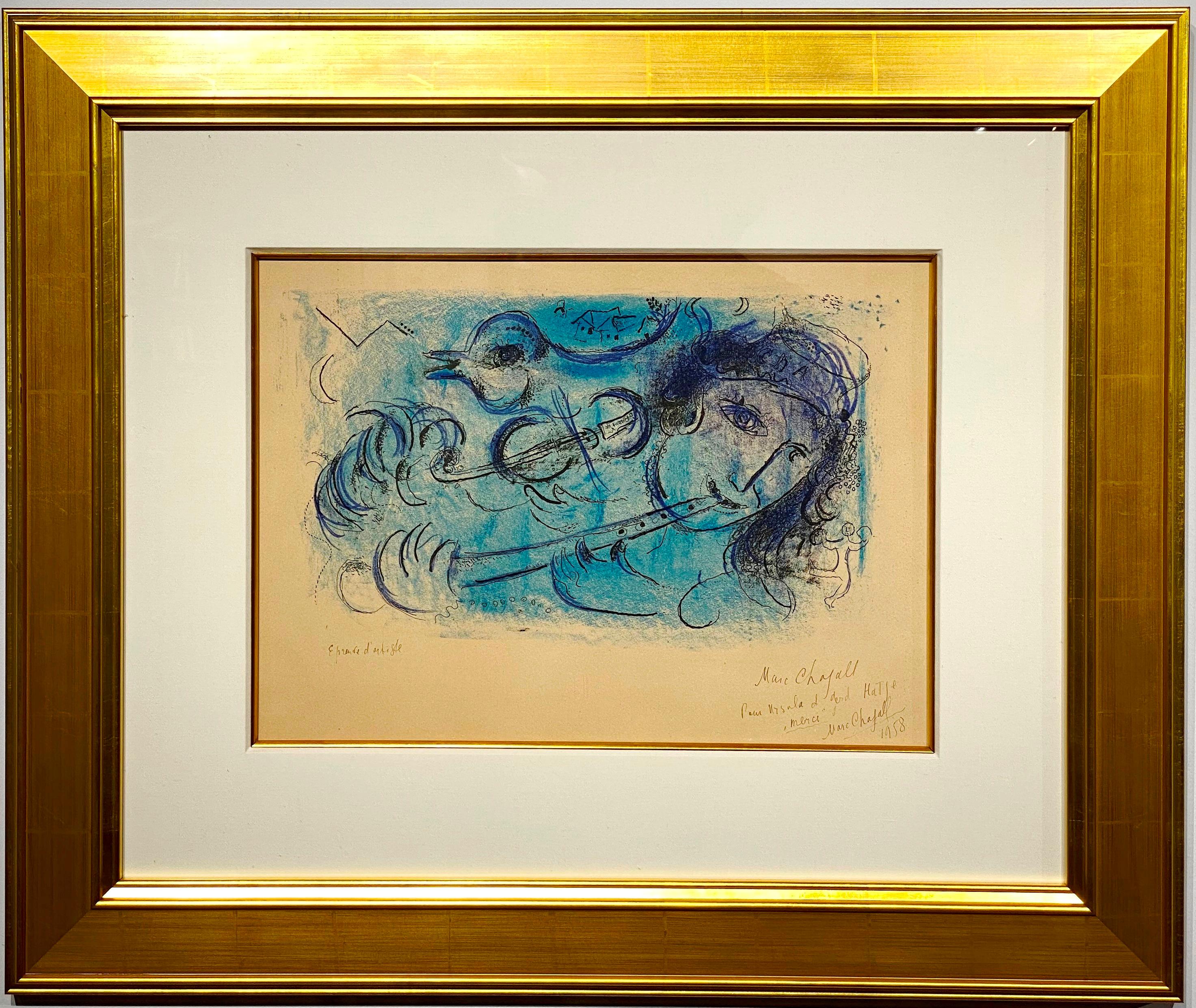 Figurative Print Marc Chagall - MARC CHAGALL  « Le joueur de flûte »