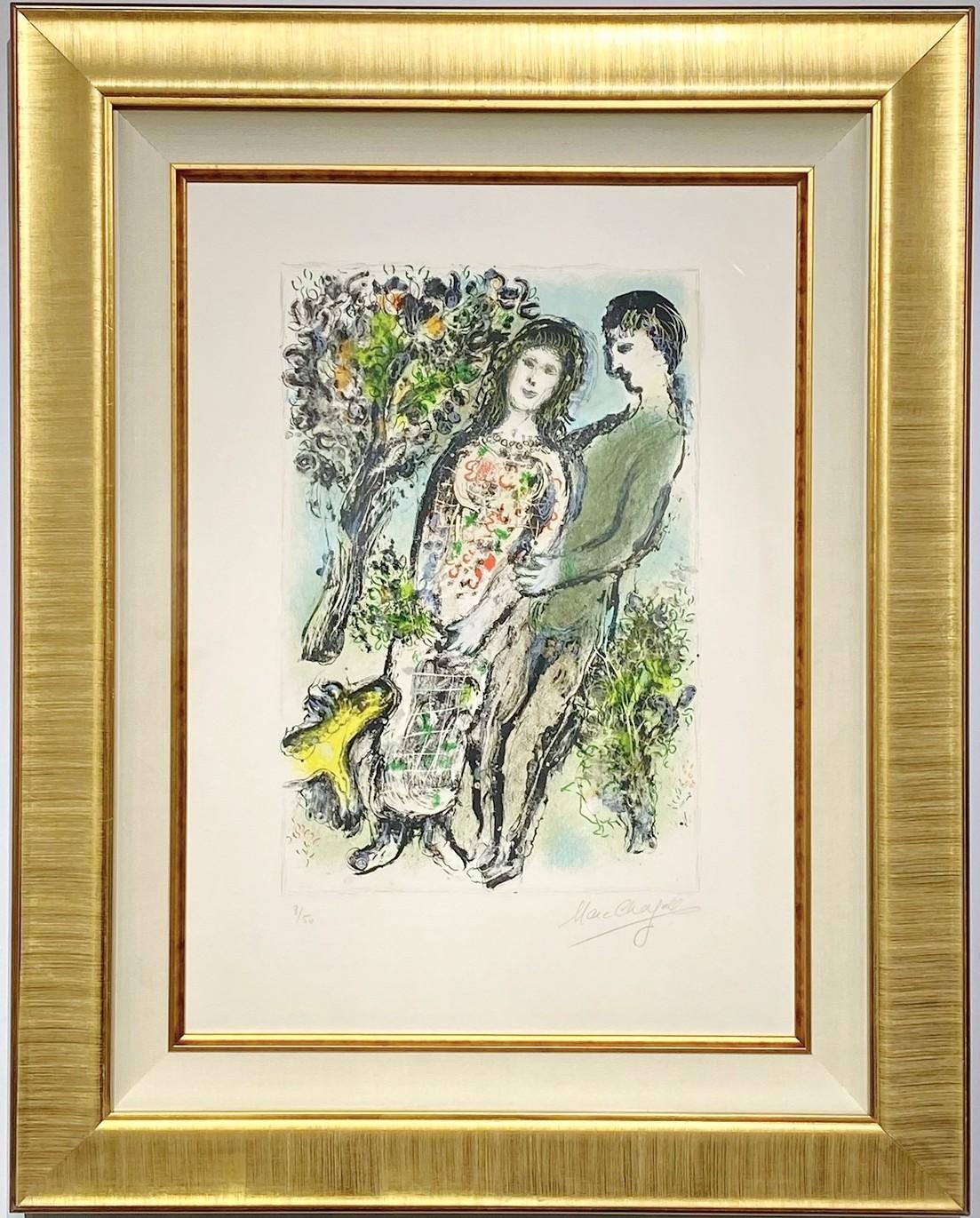 Marc Chagall (Russia/France 1887‑1985). 

”L’Oranger”. 

Year 1975

Signed and numbered Marc Chagall 8/50. Colour lithograph printed on Arches.
Framed 35.5H x 28W x 2D Inches
Illustration Size 48 x 32 cm
Sheet Size 65 x 47 cm.

Mourlot 737

Marc