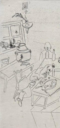 Marc Chagall, Mahlzeit im Gasthaus, aus Tote Seelen, 1923-1927