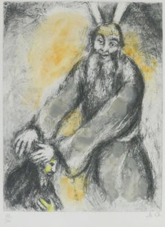 MARC CHAGALL 'MOSES BLESSING JOSHUA' ETCHING WITH WATERCOLOR, 1958