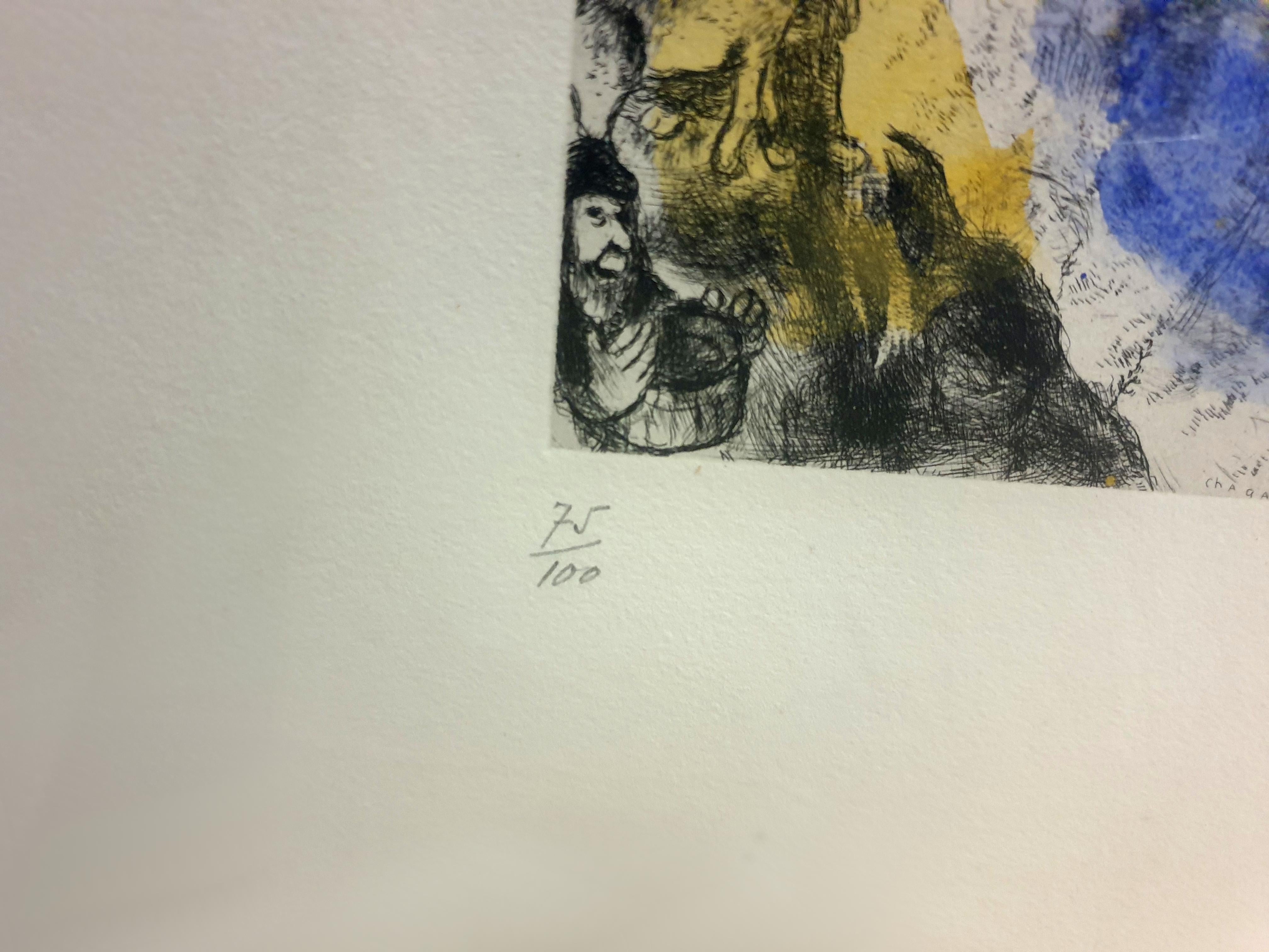 Marc Chagall - Moses Striking Water from the Rock - Original Handsigned Etching For Sale 6