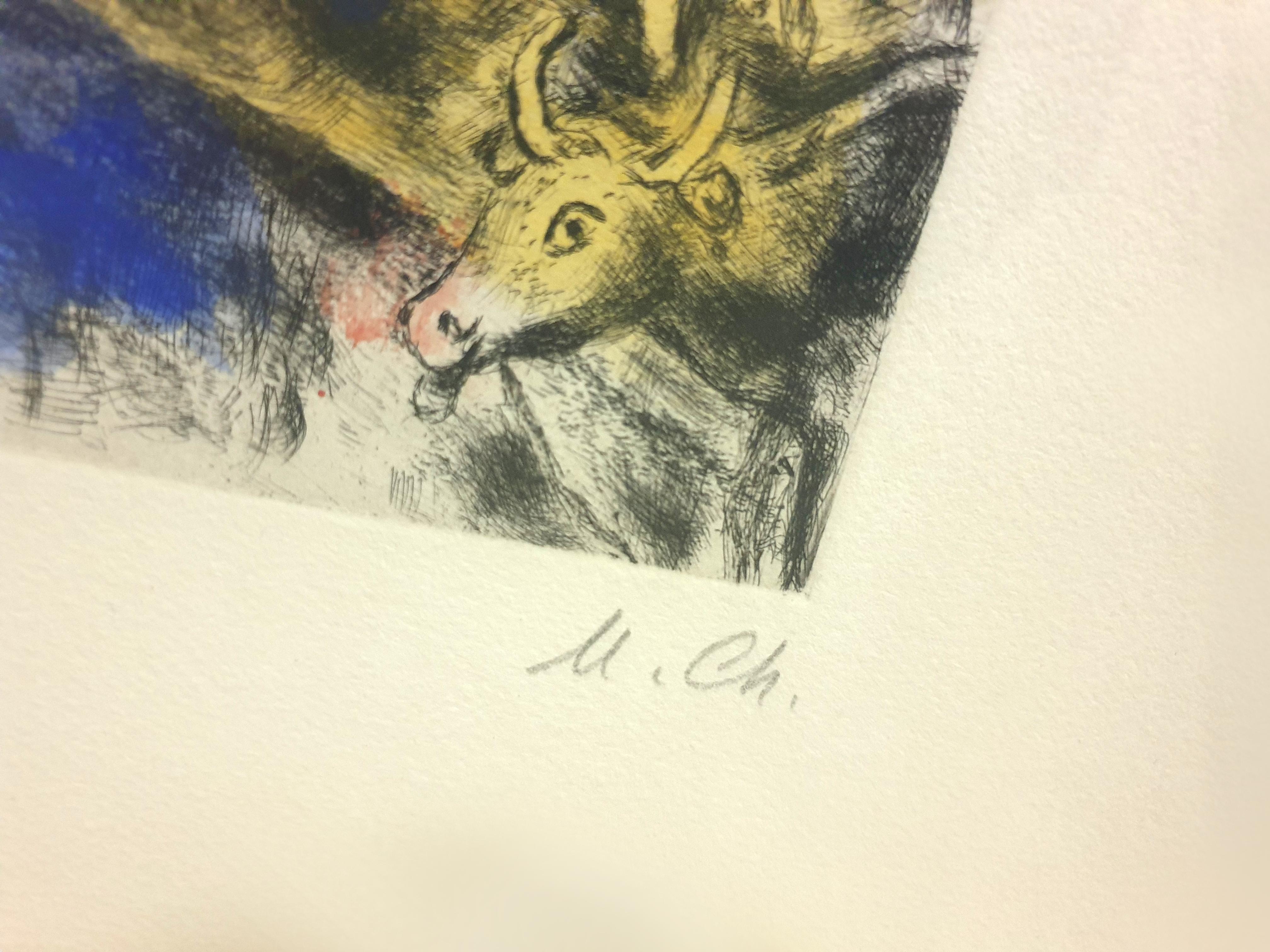 Marc Chagall – Moses auffälliges Wasser vom Berg – Original handsignierte Radierung im Angebot 10