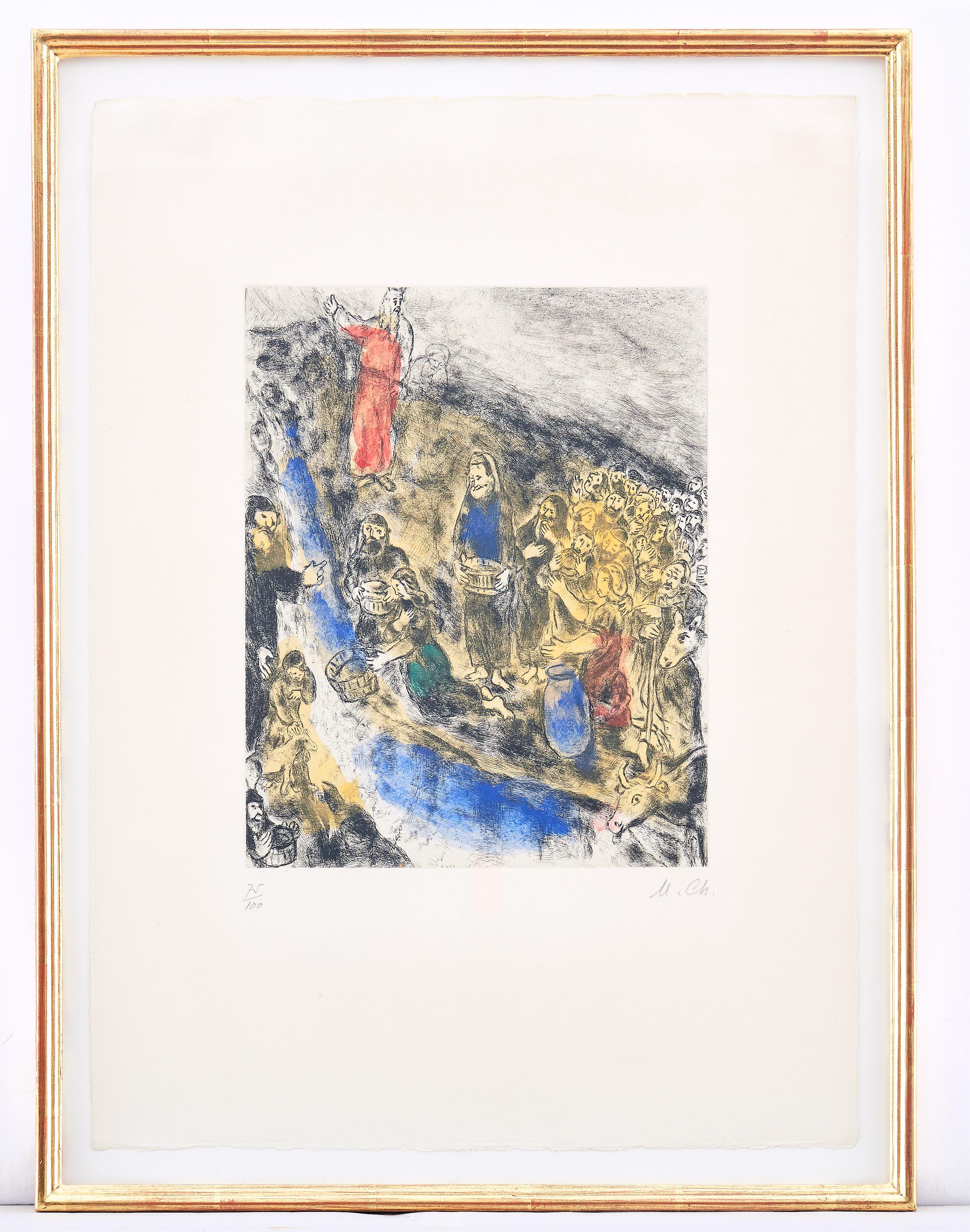 Marc Chagall – Moses auffälliges Wasser vom Berg – Original handsignierte Radierung im Angebot 1