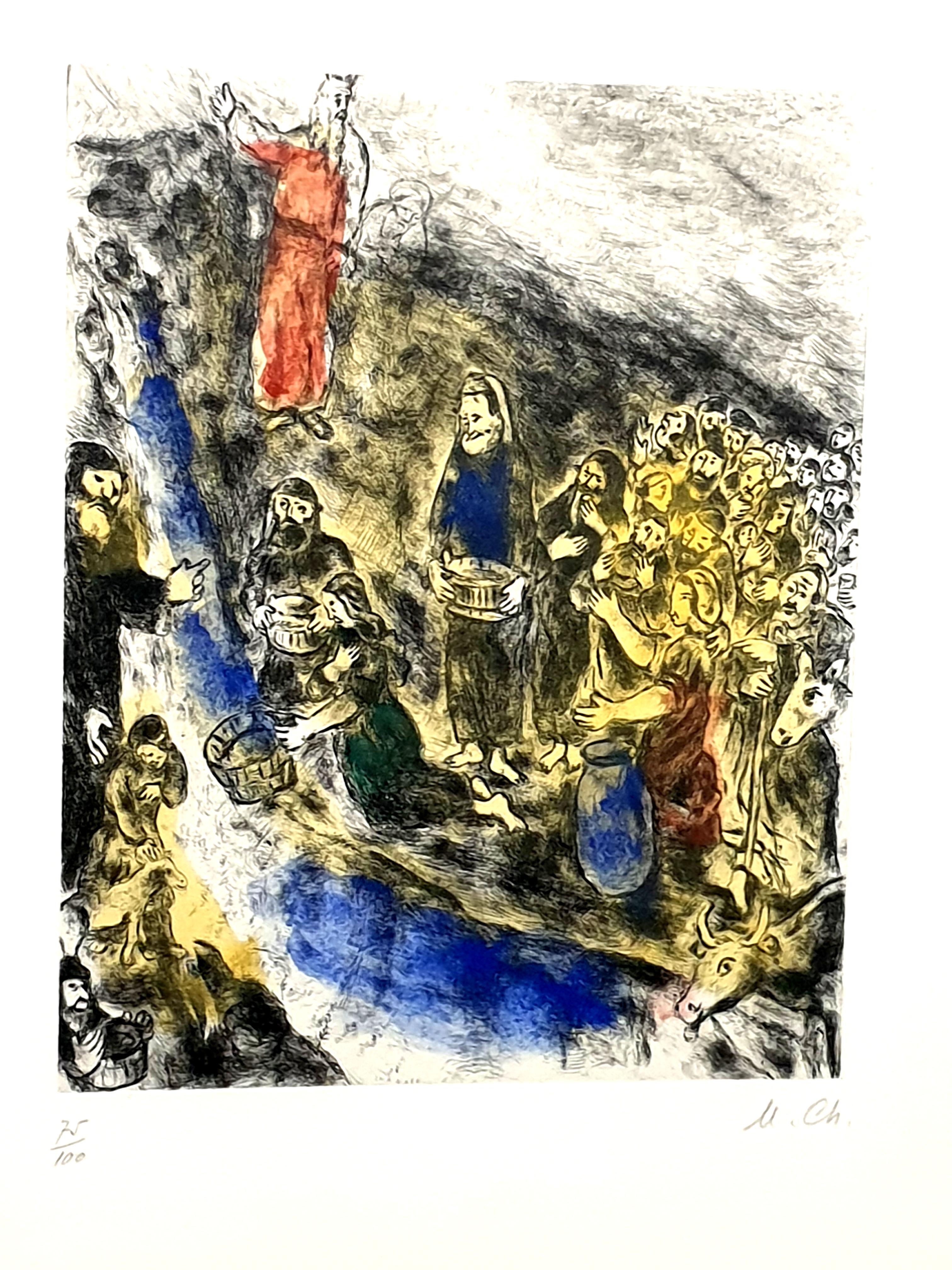 Marc Chagall – Moses auffälliges Wasser vom Berg – Original handsignierte Radierung im Angebot 2