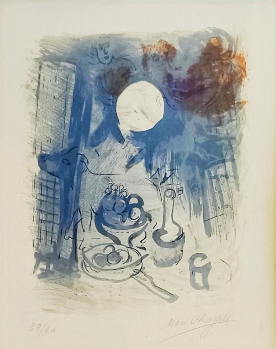 Marc Chagall
Nature morte bleue, 1957
Litografía en colores sobre papel tejido
Firmado a mano abajo a la derecha
Numerado 89/90 abajo a la izquierda
Tamaño de la mira: 31 x 31 cm
Tamaño del marco: 85,5 x 75 x 4 cm
Referencia Mourlot 206
Viene con el