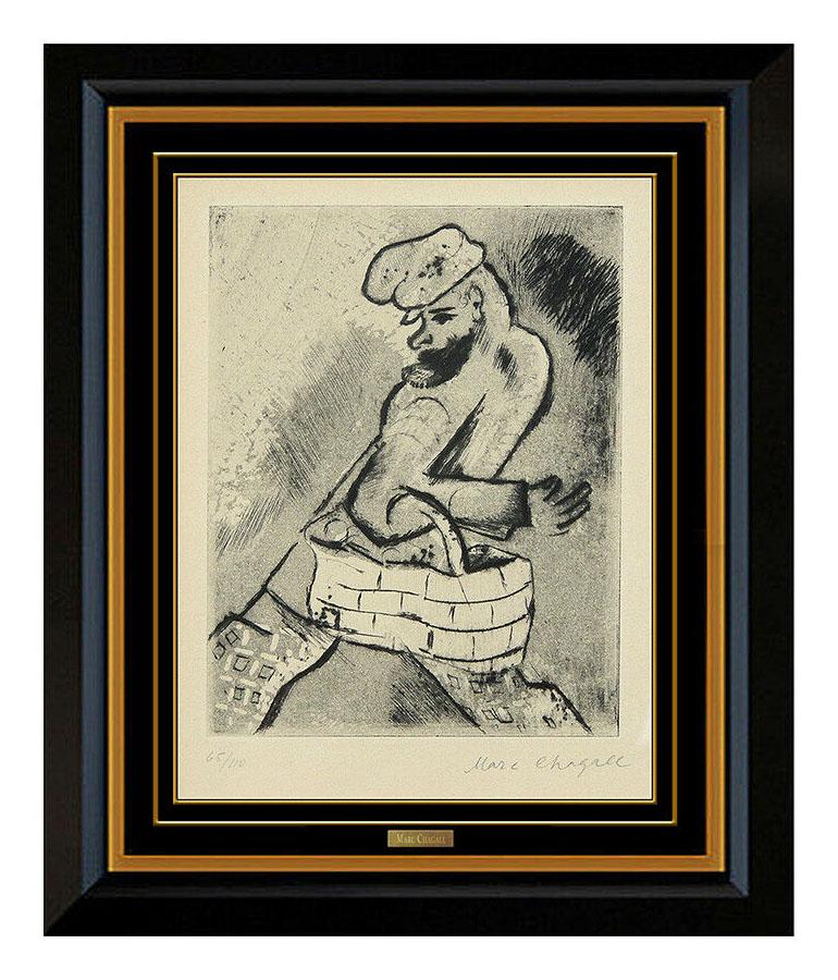 Marc Chagall Authentic and Original Hand Aquatint, "Man with a Basket",  Professionally Custom Framed and listed with the Submit Best Offer option 

Accepting Offers Now:  Up for sale here we have an Extremely Rare Aquatint and Drypoint by Marc