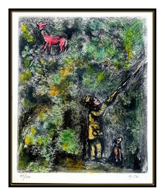 Marc Chagall Original Color Etching Hand Signed Cerf Vigne Fables Fontaine Art