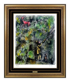 Marc Chagall Original Color Etching Hand Signed Cerf Vigne Fables Fontaine Art