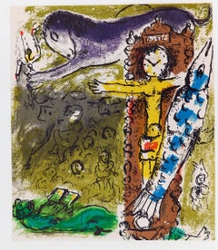 Vintage Marc Chagall Original Color Lithograph, 1957 - “Christ in the Clock”