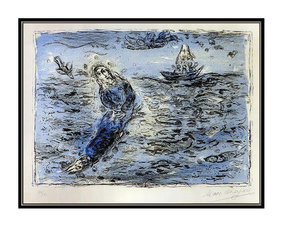Marc CHAGALL Original Color Lithograph Hand Signed Jonas Sur Fond Bleu Artwork - Print by Marc Chagall
