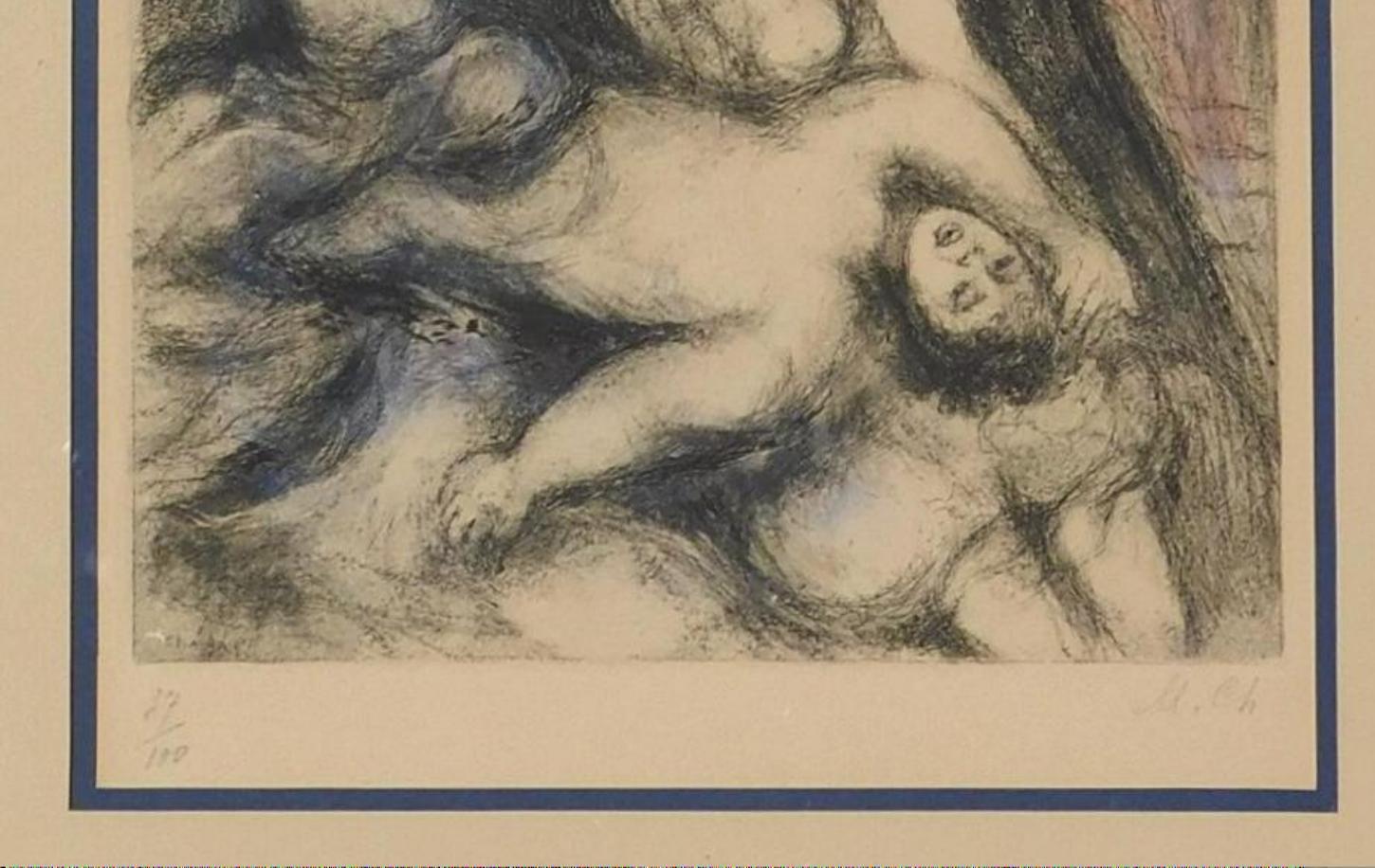 Marc Chagall Original Hand Colored Etching, 1931 - 1939 - Samson and Delilah 2