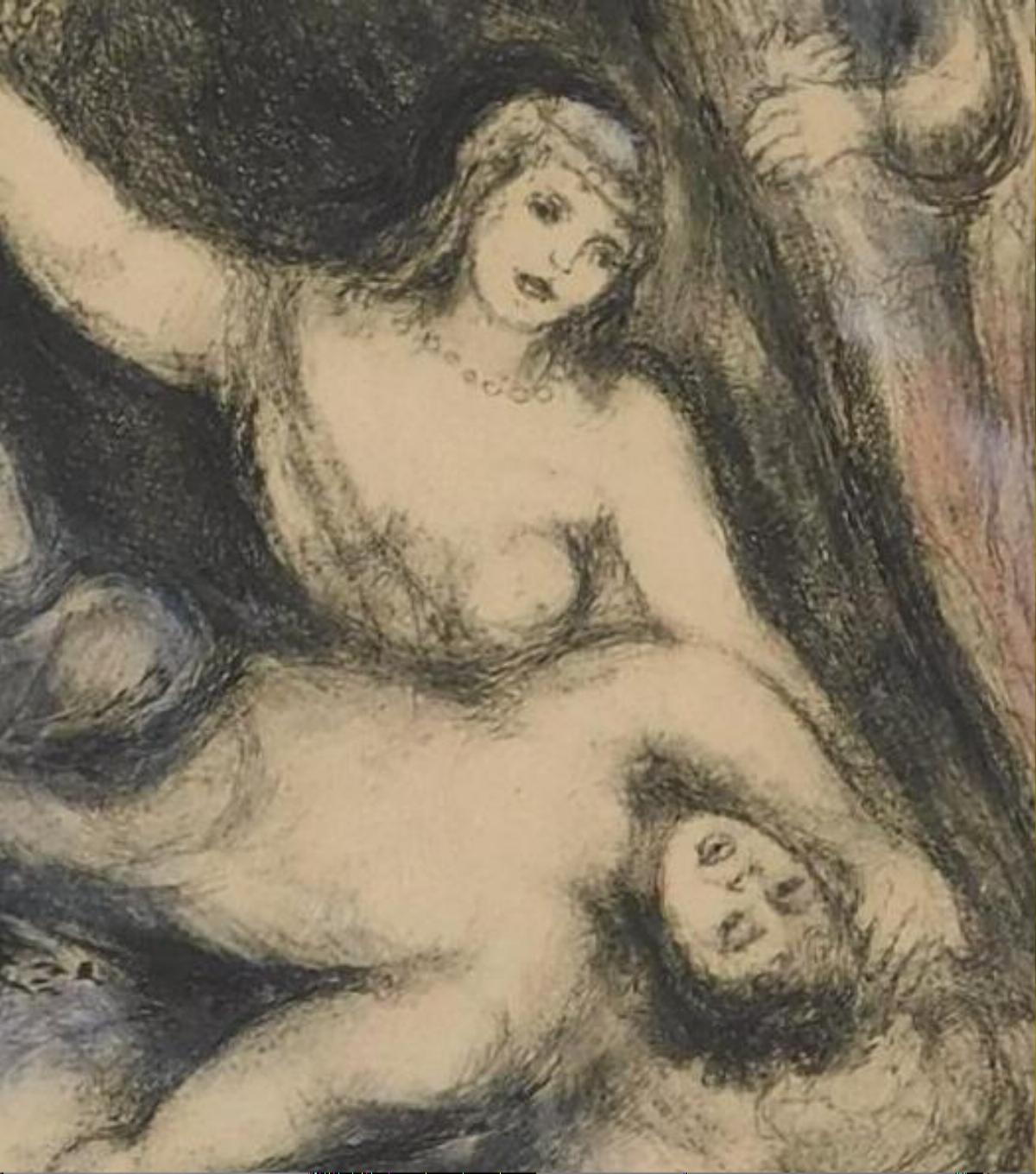 Marc Chagall Original Hand Colored Etching, 1931 - 1939 - Samson and Delilah 3