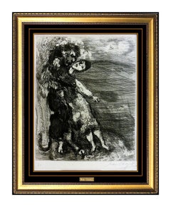 Vintage Marc Chagall Original The Lion In Love Hand Signed Etching Modern Framed Artwork