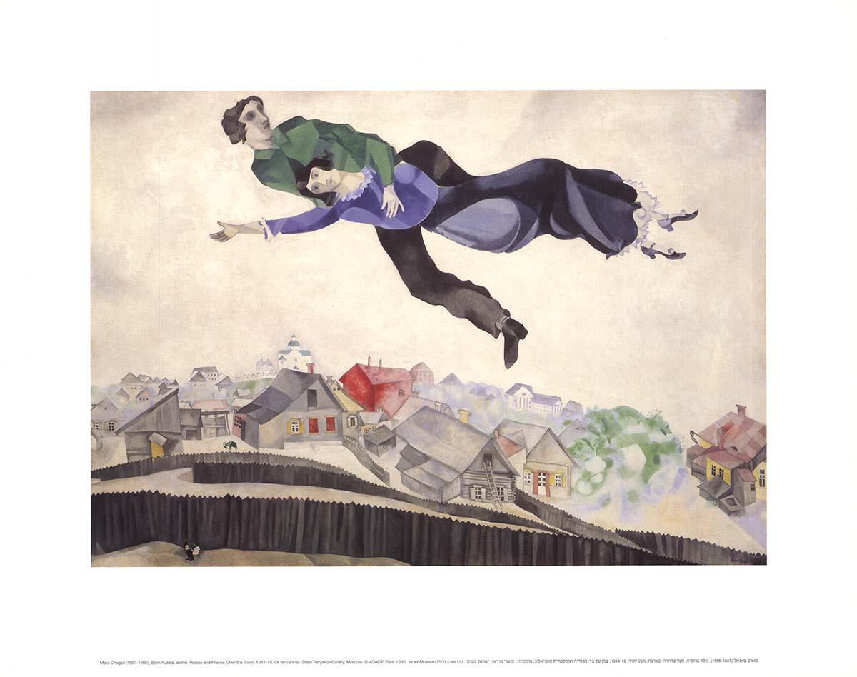 Limited-edition poster published by the Israel Museum, Jerusalem, after Chagall’s beloved composition celebrating love and dreamlike flight over his native Vitebsk. Produced by the museum and unsigned, as issued, this finely printed poster shares a