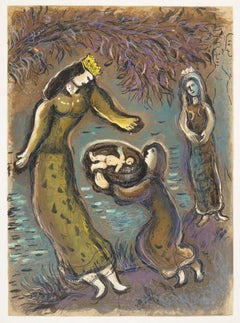 Originallithographie von Marc Chagall „Pharaohs Tochter und Moses, 1966“