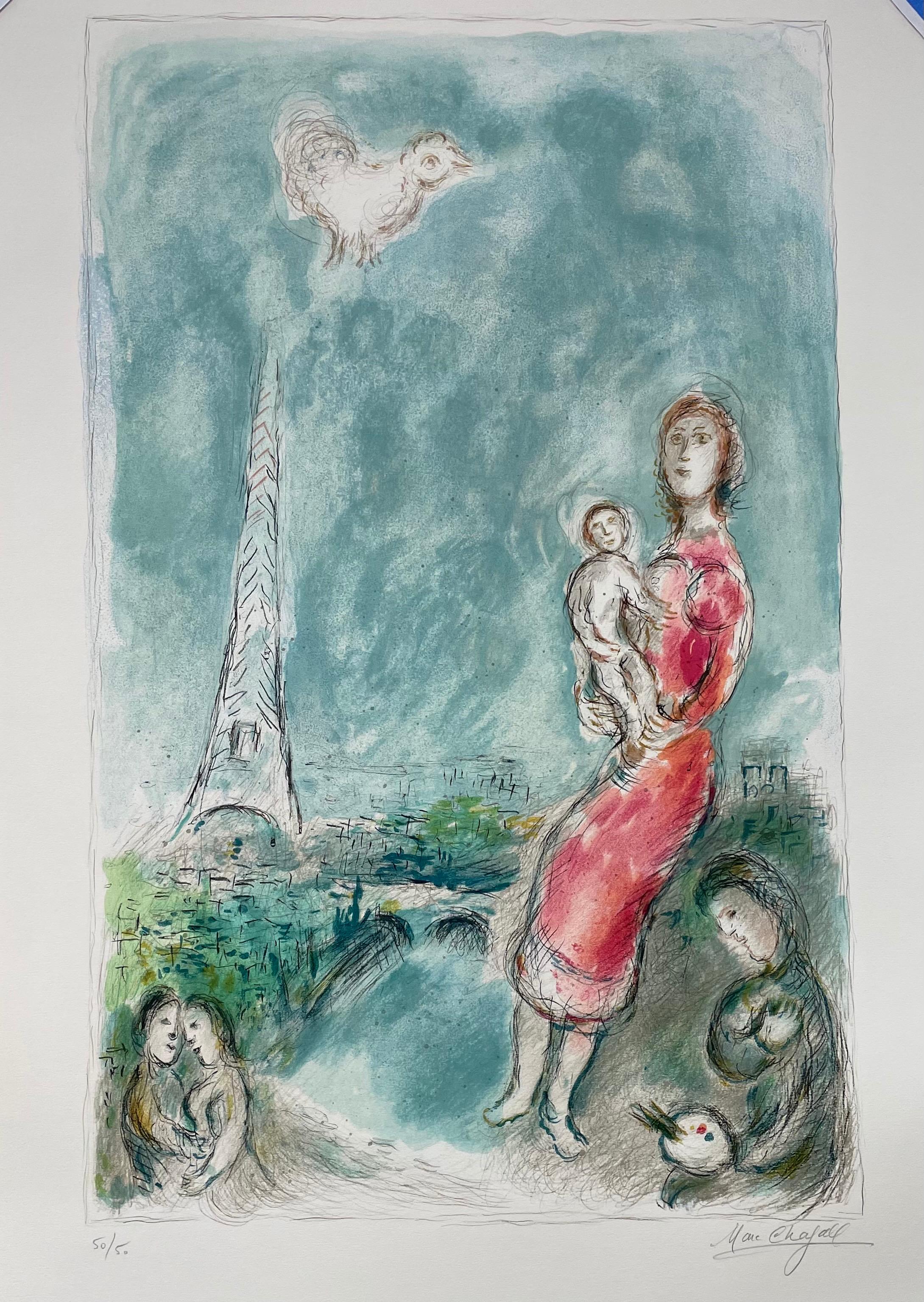Marc Chagall, "Red Maternity", original lithograph, hand signed 