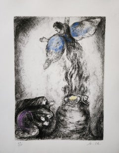 MARC CHAGALL "SACRIFICE OF MANOAH - 1956" ETCHING WITH WATERCOLOR