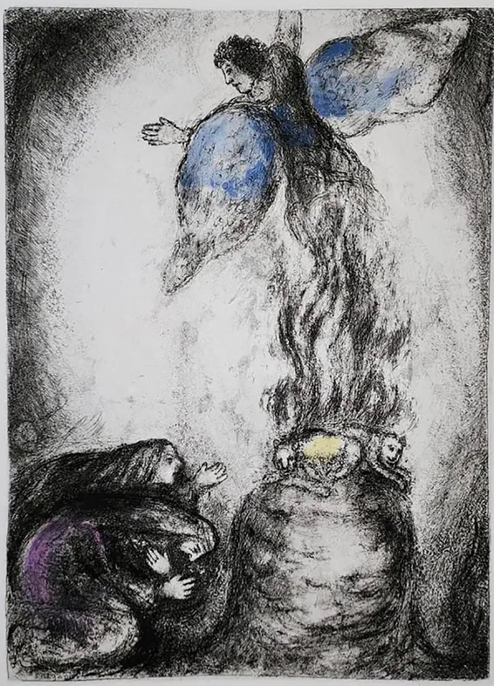 Marc Chagall 'Sacrificio di Manoah - 1956' Acquaforte con acquerello, firmata e intascata 2