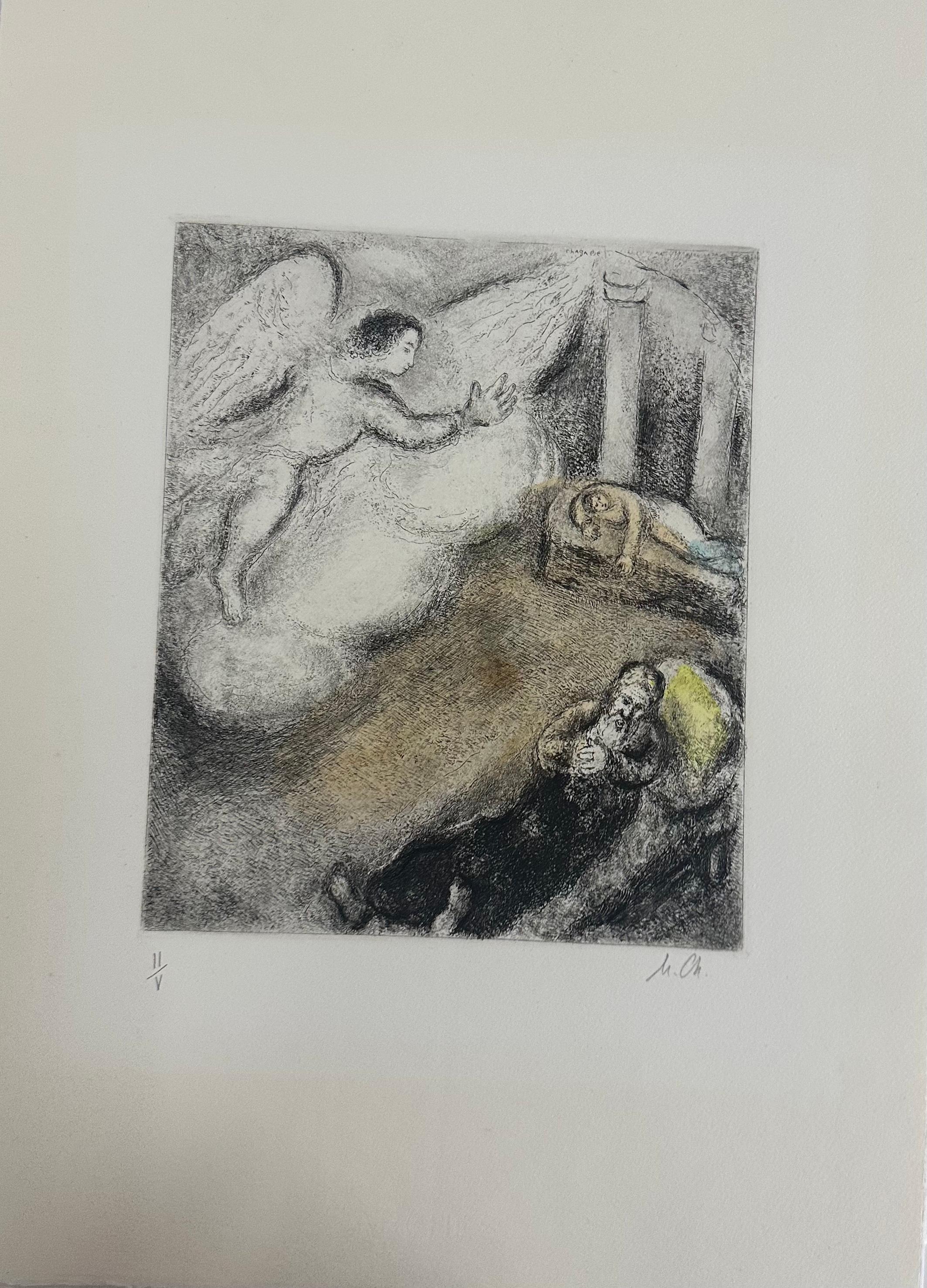 Marc Chagall, Samuel, von Gott berufen (Tafel 59), Radierung; handkoloriert im Angebot 1