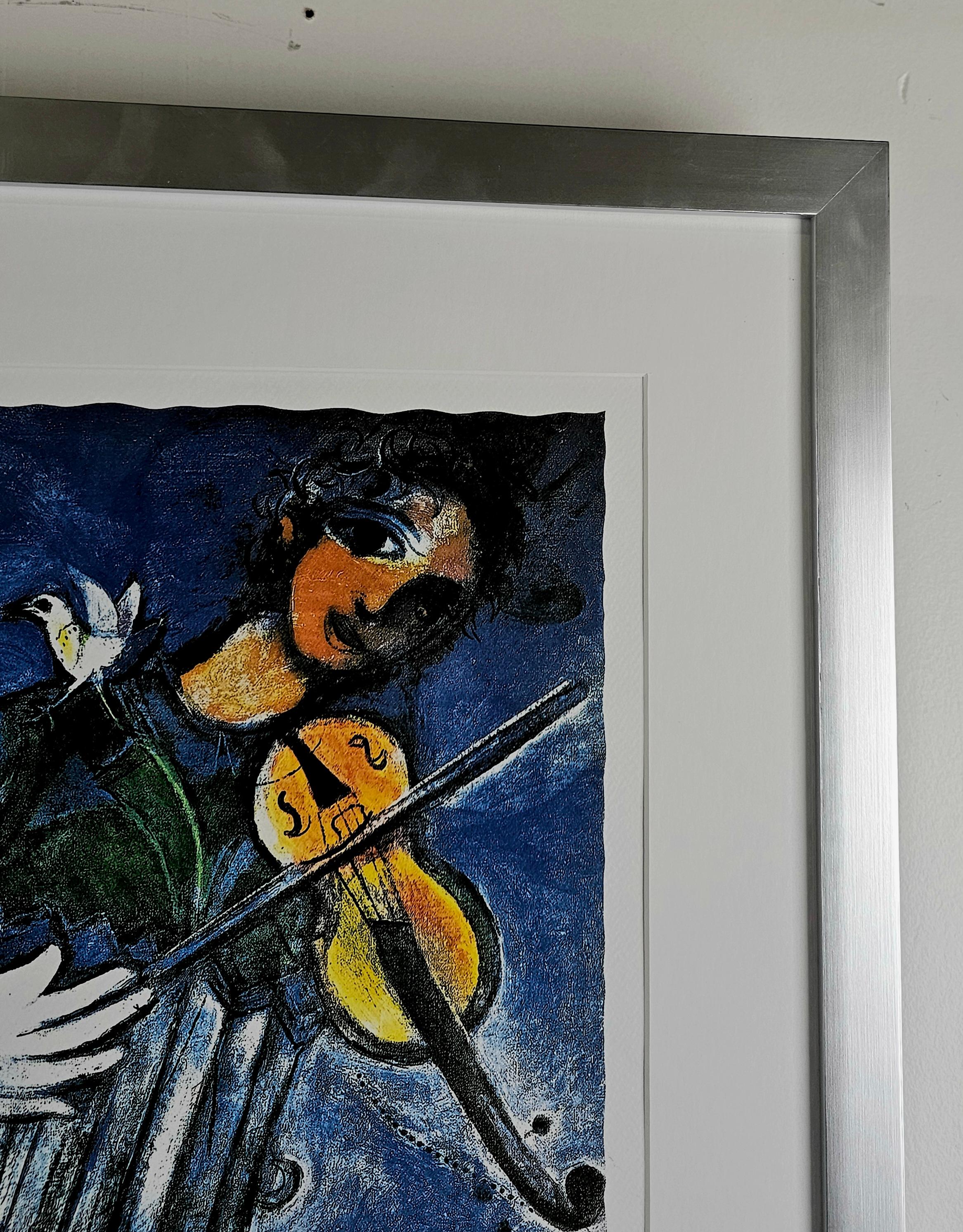 Marc Chagall Serigraph 'Blue Violinist', Facsimile Signed, Numbered and Framed 11
