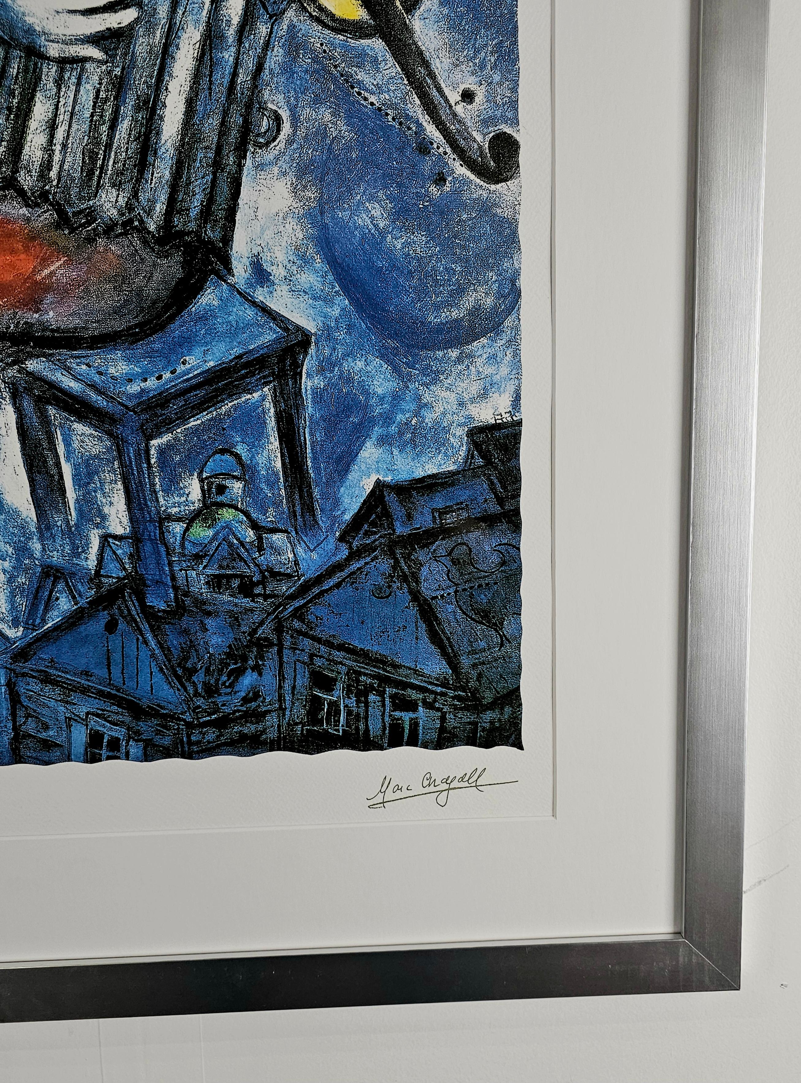 Marc Chagall Serigraph 'Blue Violinist', Facsimile Signed, Numbered and Framed 13