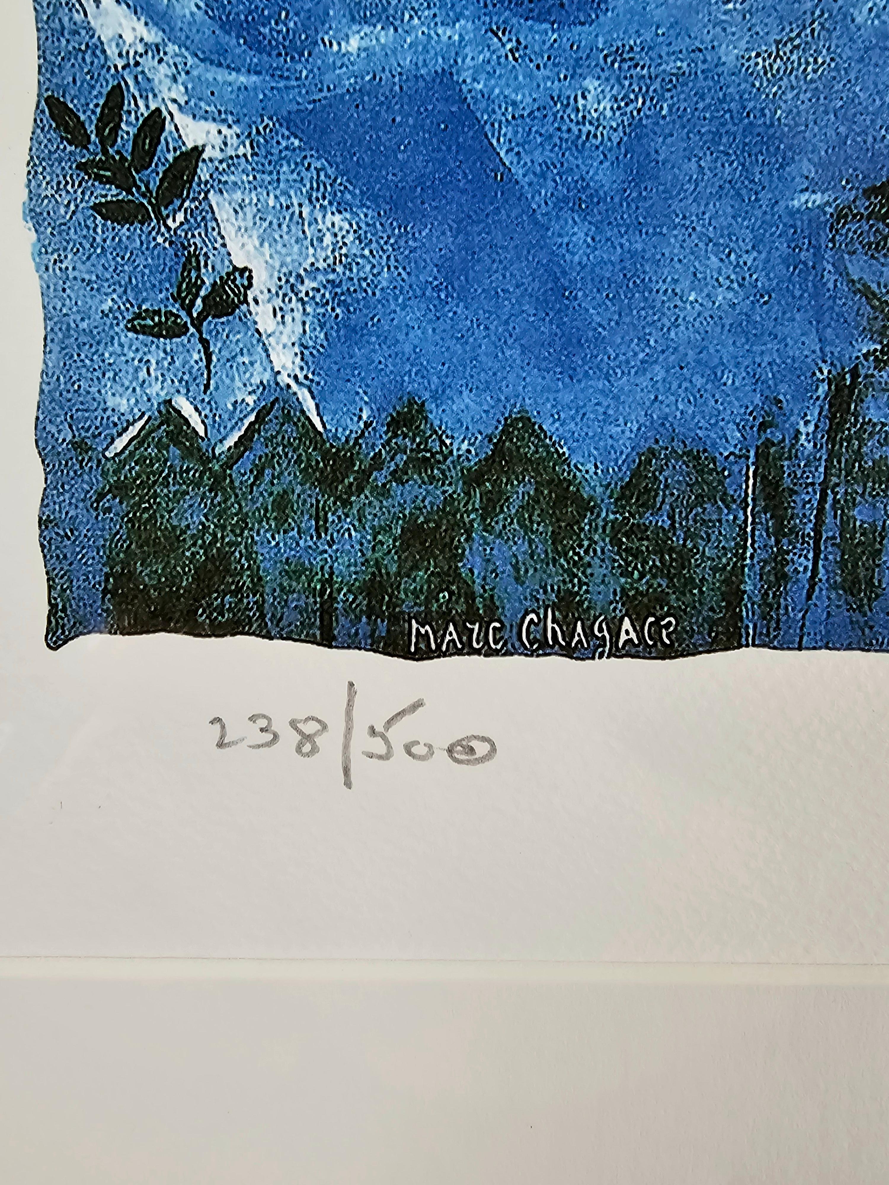 Marc Chagall Serigraph 'Blue Violinist', Facsimile Signed, Numbered and Framed 14
