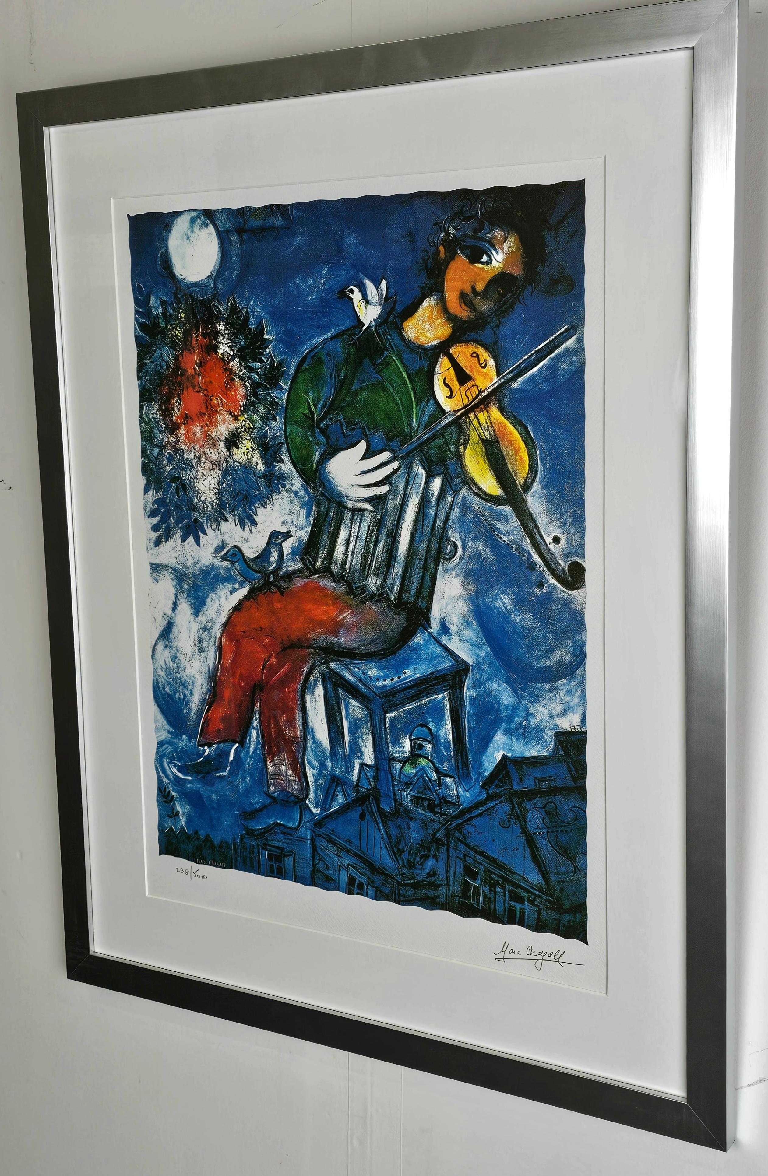 Marc Chagall Serigraph 'Blue Violinist', Facsimile Signed, Numbered and Framed 3