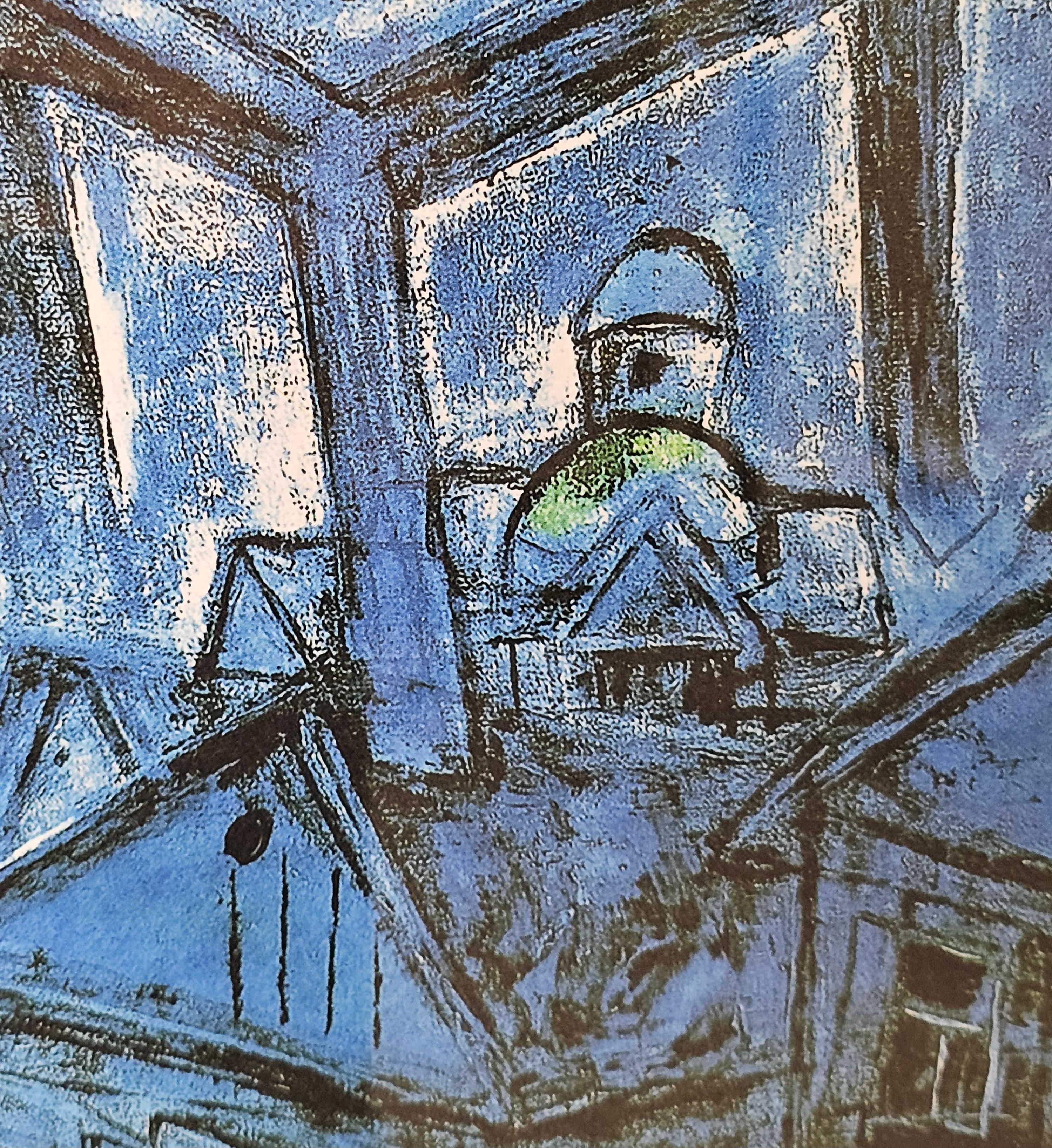 Marc Chagall Serigraph 'Blue Violinist', Facsimile Signed, Numbered and Framed 6