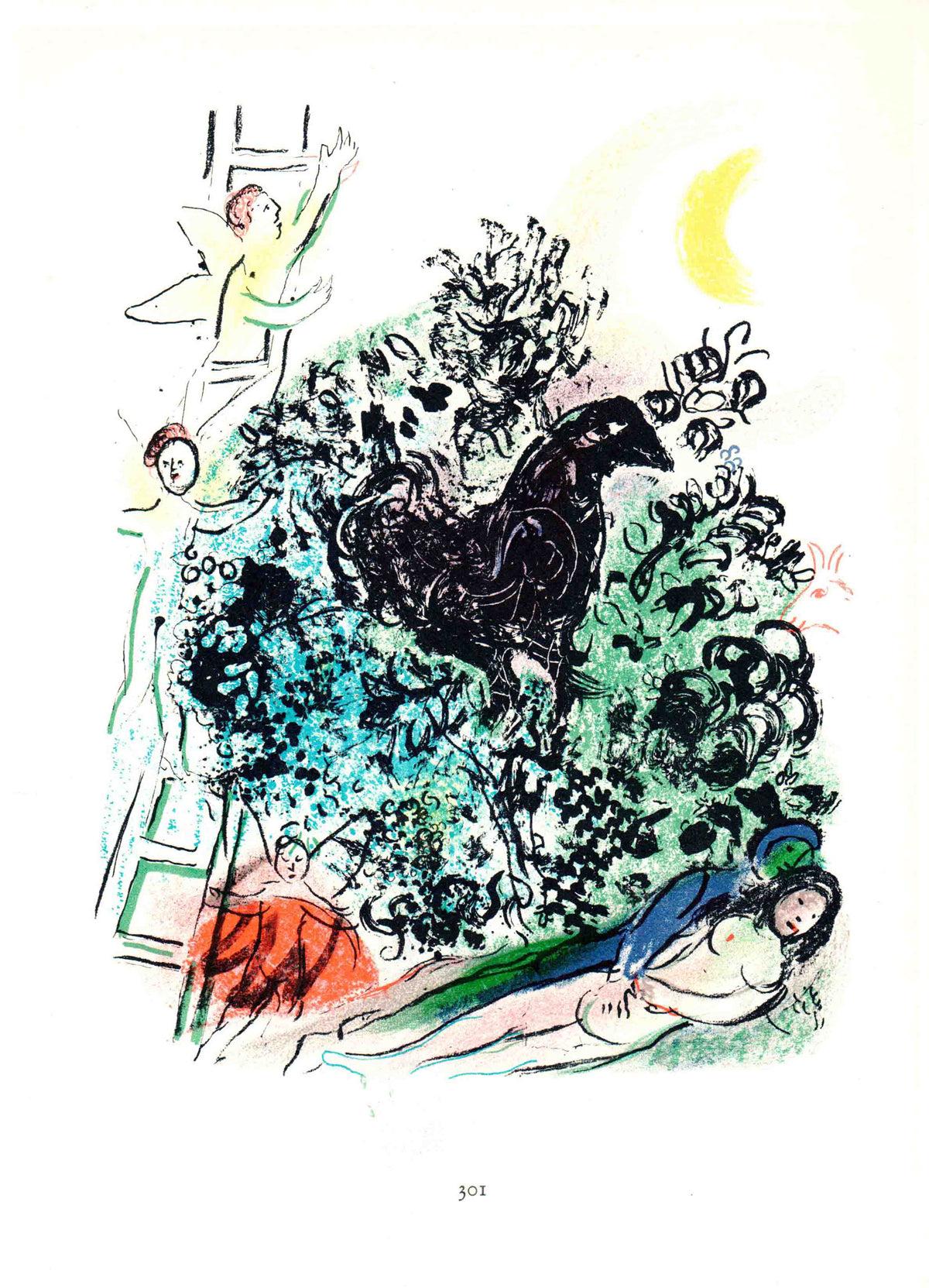 Book page 117 in Chagall Lithographe II (1957-1962). Reproduction of image from 1961.

‘Chagall Lithographe II' Andre Sauret, Paris, 1963. Text in French by Fernand Mourlot. The second of five catalogue raisonnes of Chagall's lithographs. Chagall