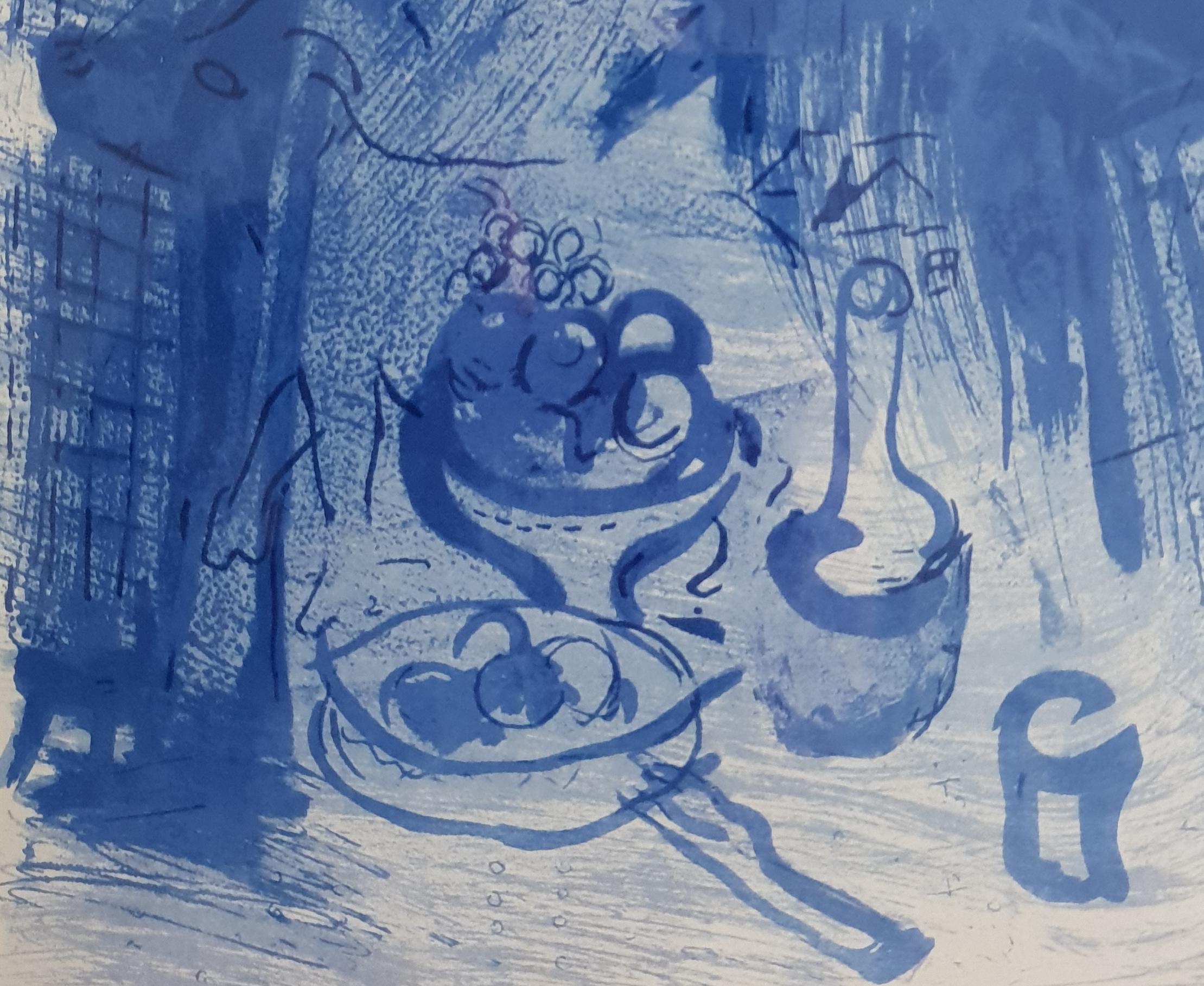 Marc Chagall Stillleben in Blau ( Natur morte bleue ), aus Derrière le Miroir im Angebot 1