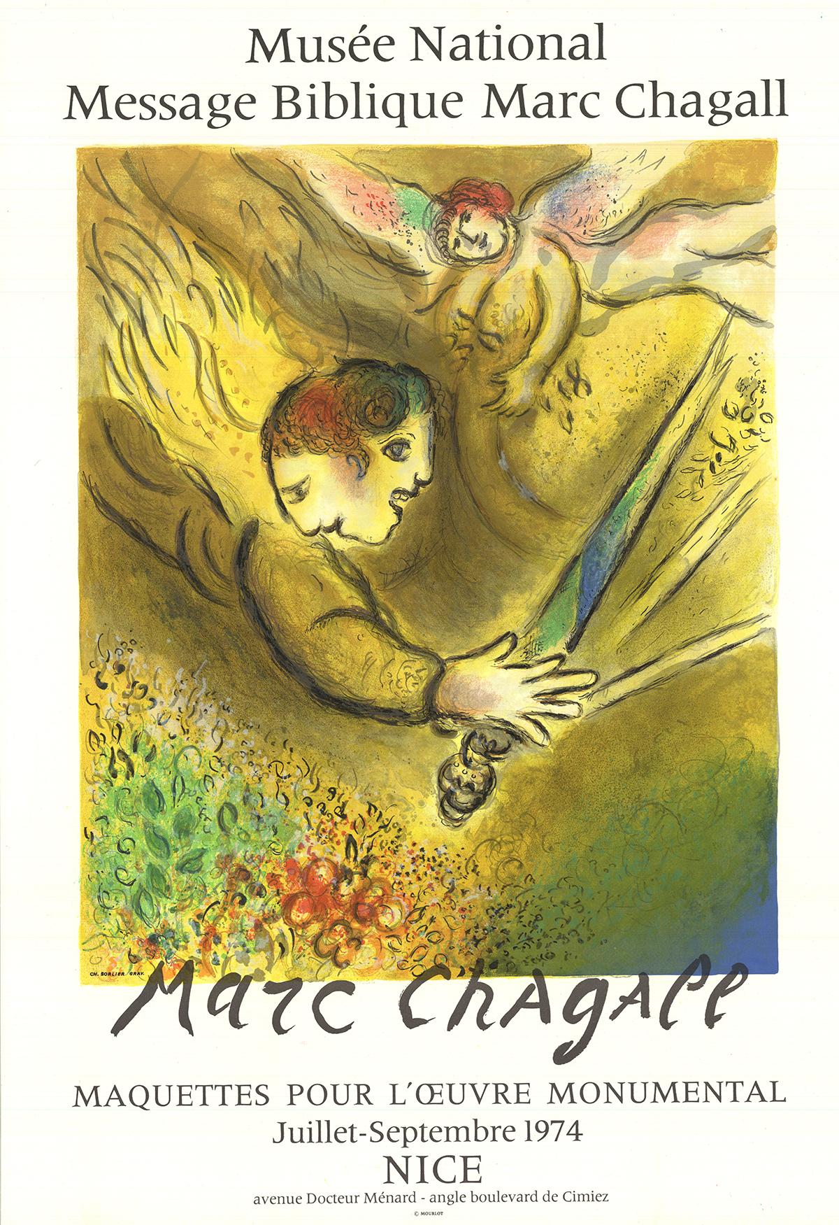 Poster of The Angel of Judgment-30" x 20.5"-Lithograph-1974-Modernism-Yellow - Print by (after) Marc Chagall