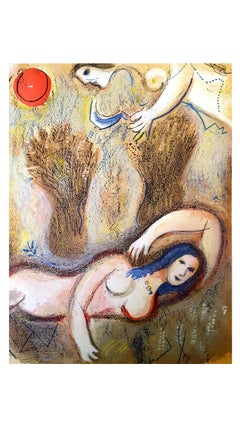 Marc Chagall - La Bibbia - Boaz si sveglia e vede Ruth - Litografia originale