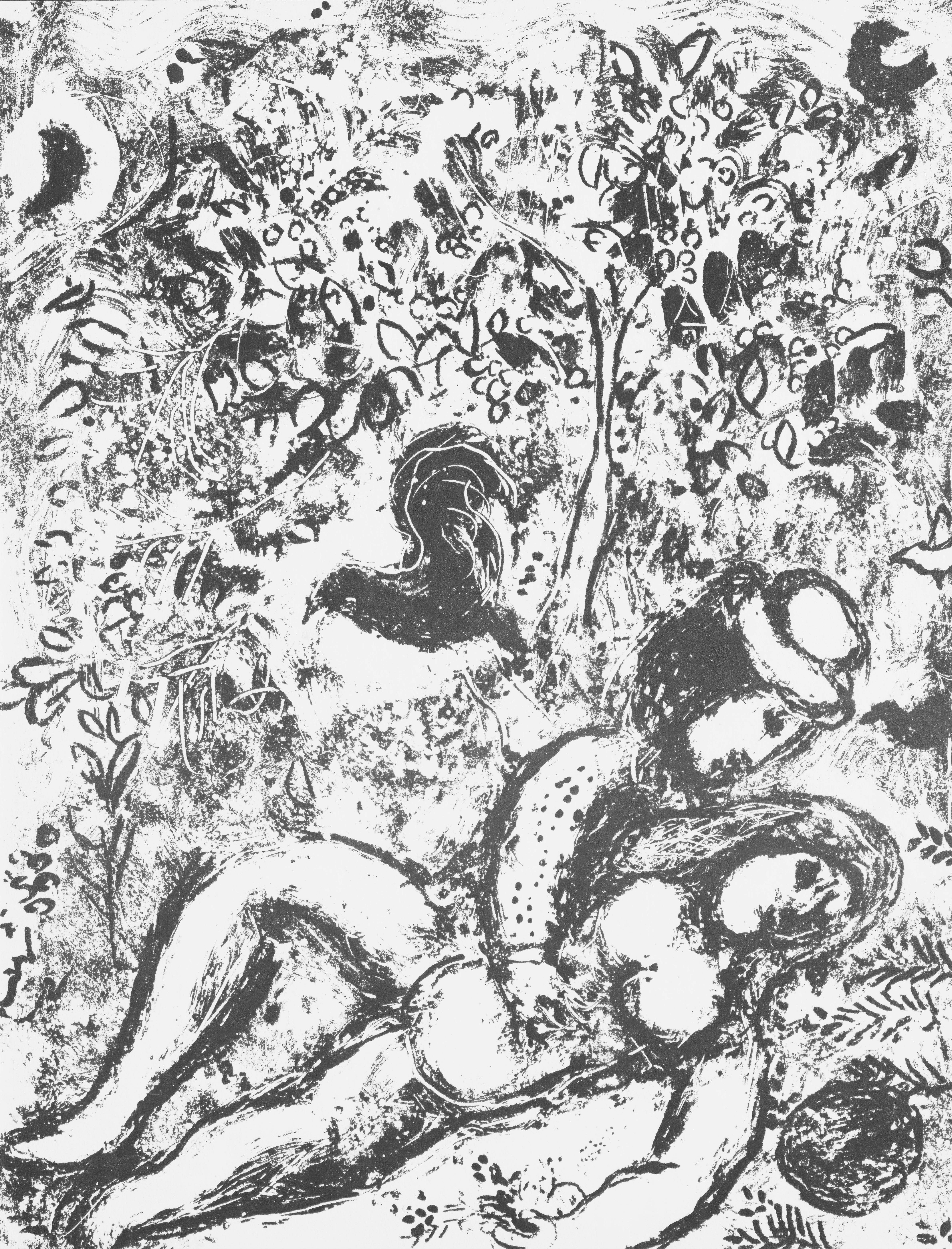 Cette exquise lithographie de Marc Chagall (1887-1985), intitulée Le couple a l'arbre, tirée de Chagall Lithographe II, provient du numéro de septembre 1963 publié par Andre Sauret, Editeur, Monte-Carlo, et imprimé par Mourlot Frères, Paris, 1963.
