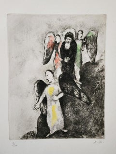 MARC CHAGALL "THE DESCENT TOWARD SODOM - 1956" ETCHING WITH WATERCOLOR