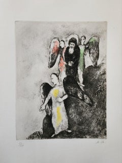 MARC CHAGALL "THE DESCENT TOWARD SODOM - 1956" ETCHING WITH WATERCOLOR