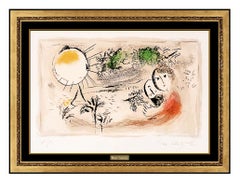 Marc Chagall The Rest Color Lithograph Hand Signed Romantic Portrait Framed Art
